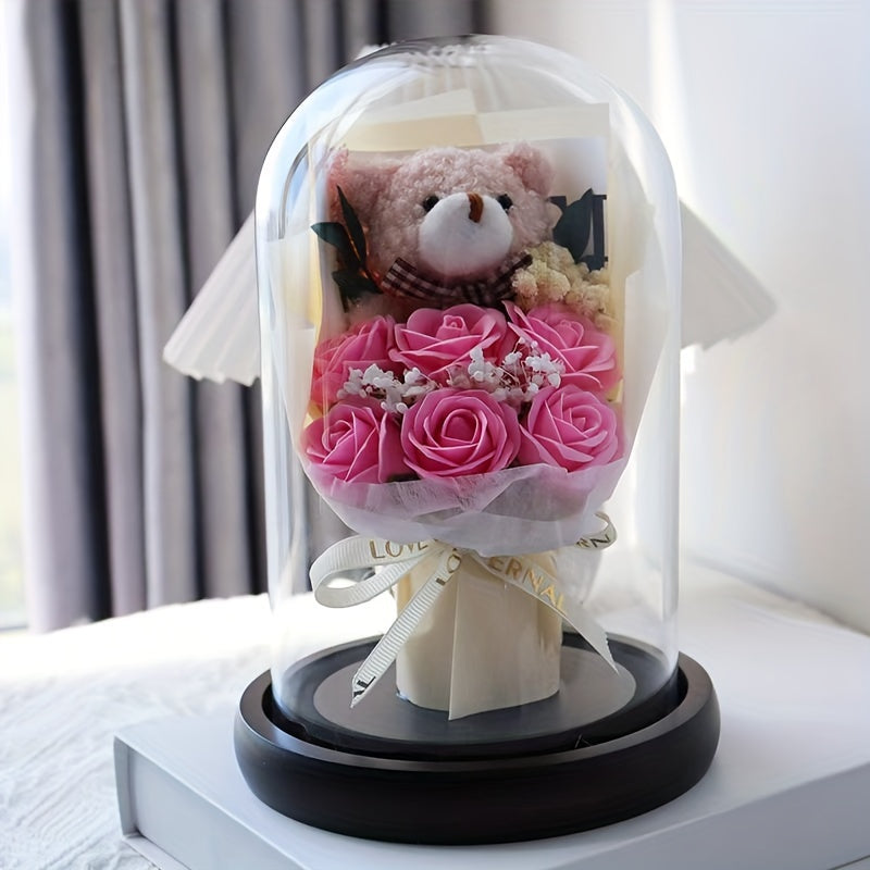 Elegant Glass Dome with Lifelike Roses – Perfect Gift for Any Occasion