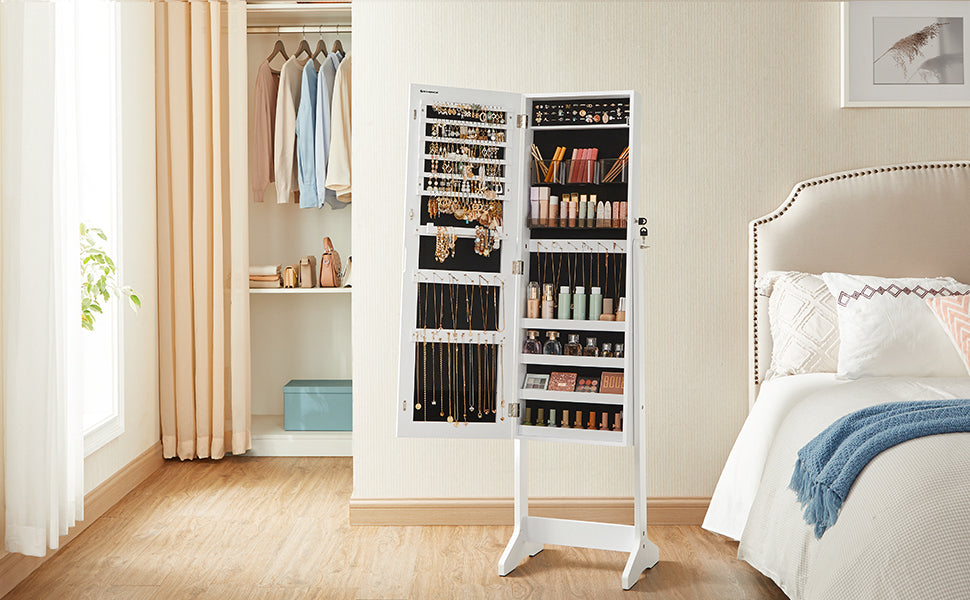 SecureView Standing Jewelry Cabinet with Mirror & Dual Organizers