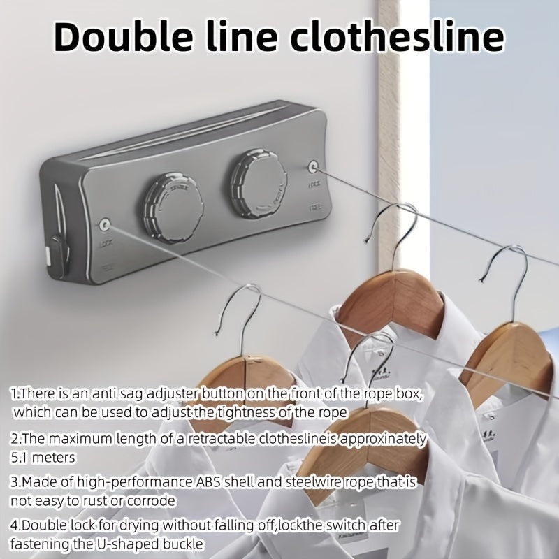 Heavy-Duty 5.1m Telescopic Clothesline – Stainless Steel, Dual-Line