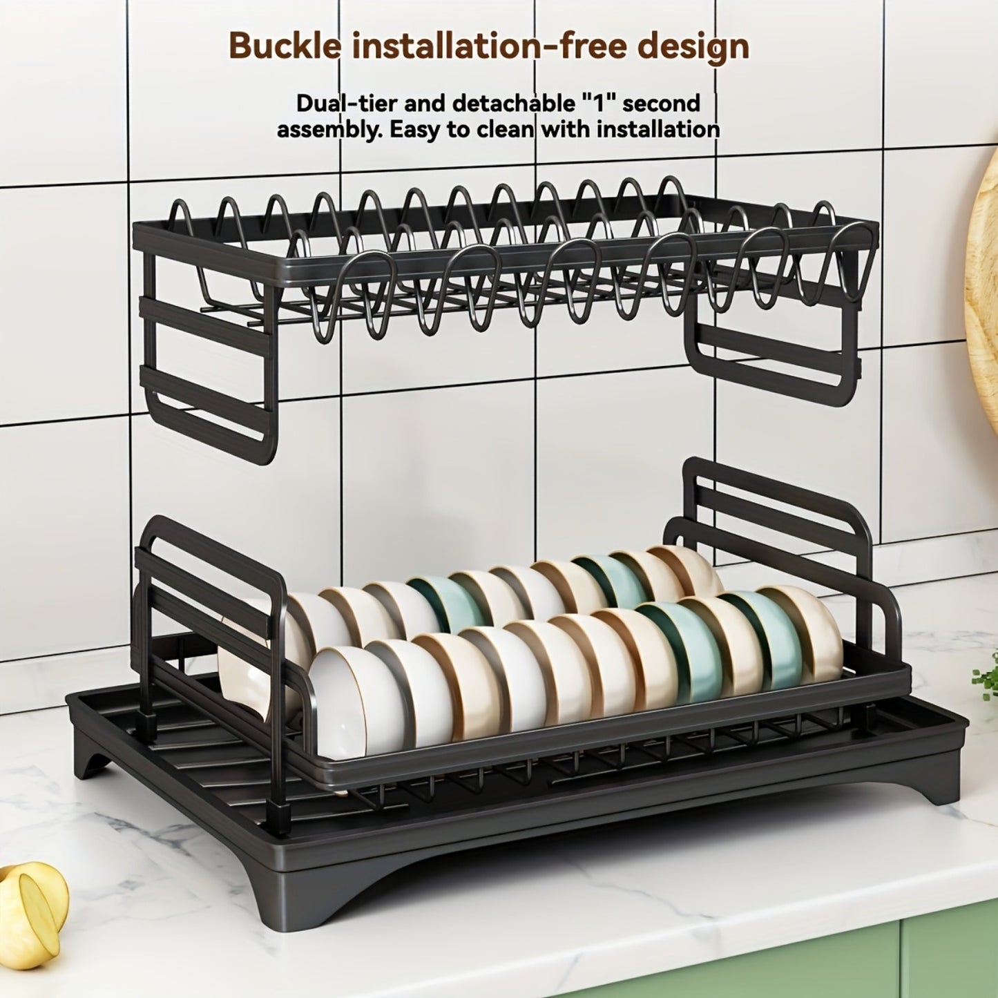 Double Layered Iron Bowl Rack, Kitchen Storage Organizer