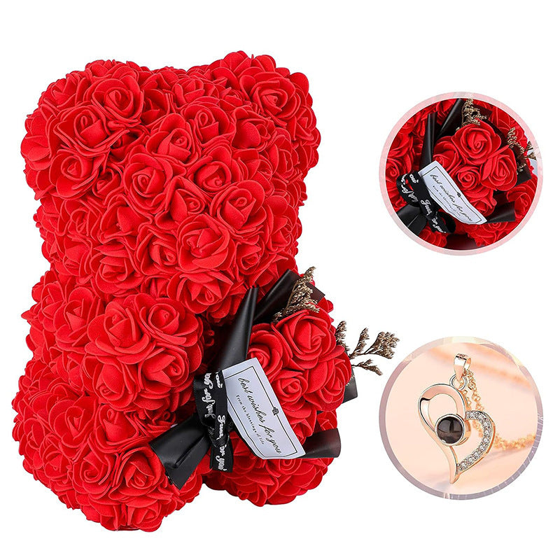 Rose Bear Gift Set with Necklace & Card – Perfect for Any Occasion