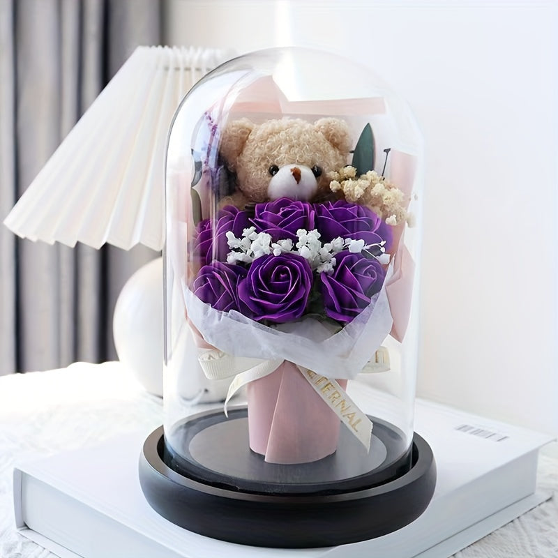 Elegant Glass Dome with Lifelike Roses – Perfect Gift for Any Occasion