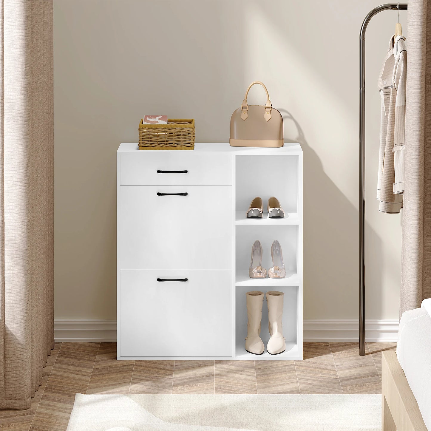 3-Tier Narrow Shoe Rack with Drawer