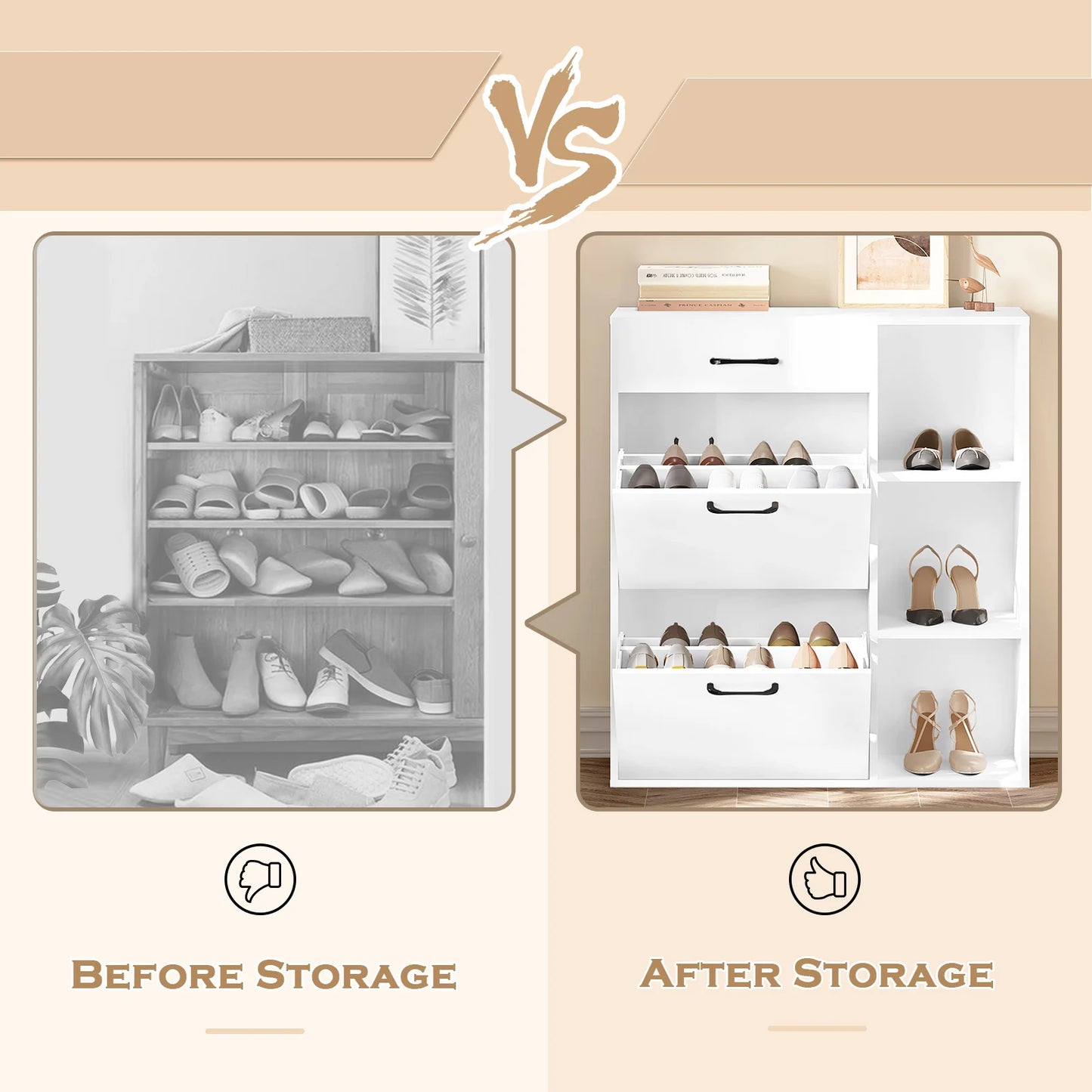 3-Tier Narrow Shoe Rack with Drawer