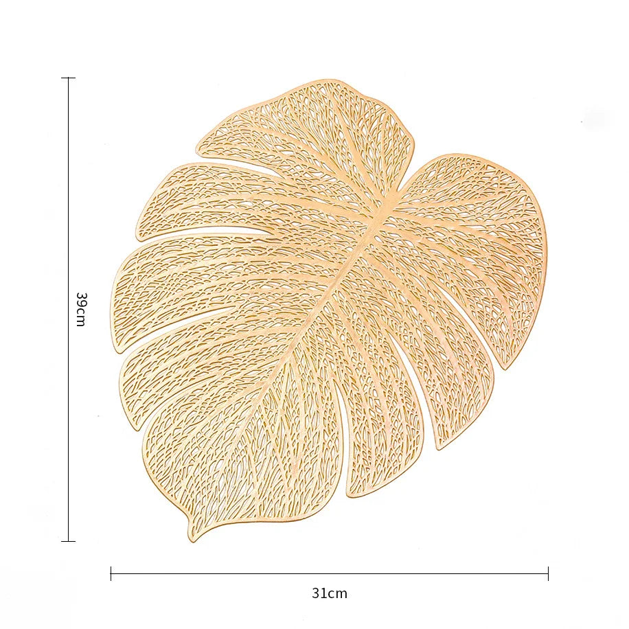 Leaf-Shaped Gold Placemats – Set of 4/6, PVC Cutout Design