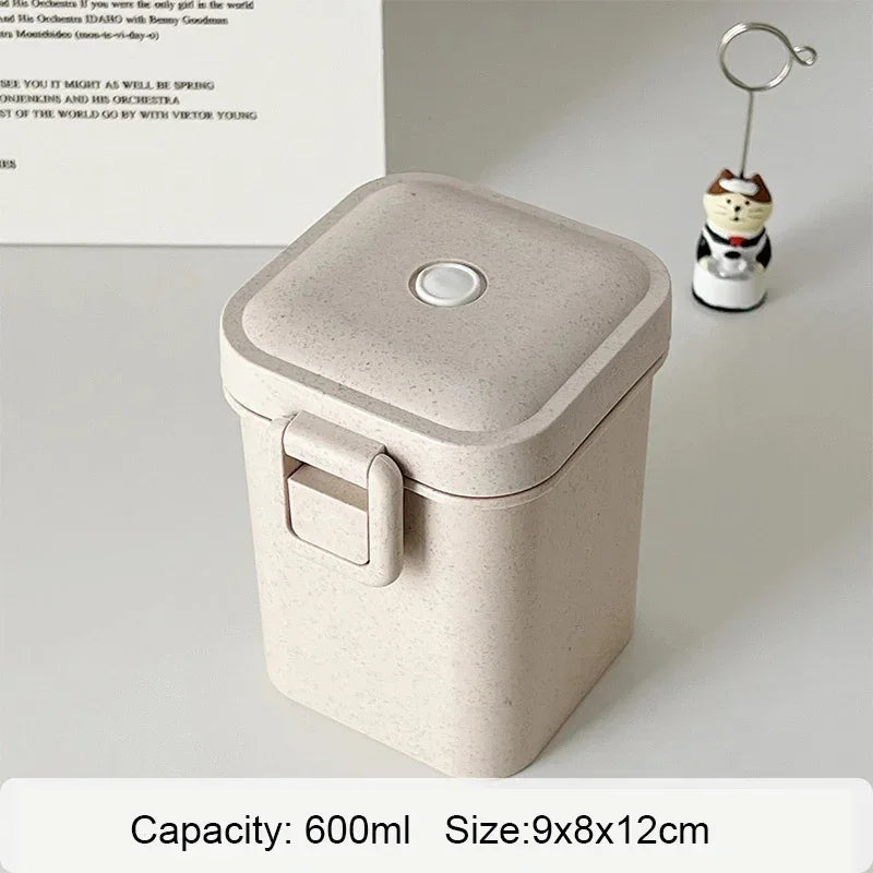 1100ml wheat straw lunch box, portable food storage container, bento box with spoon and chopsticks for kids and adults.