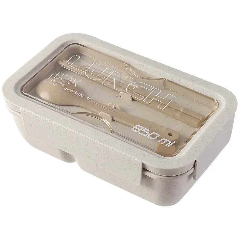 1pc wheat straw bento box, microwave-safe lunch box with partitions.
