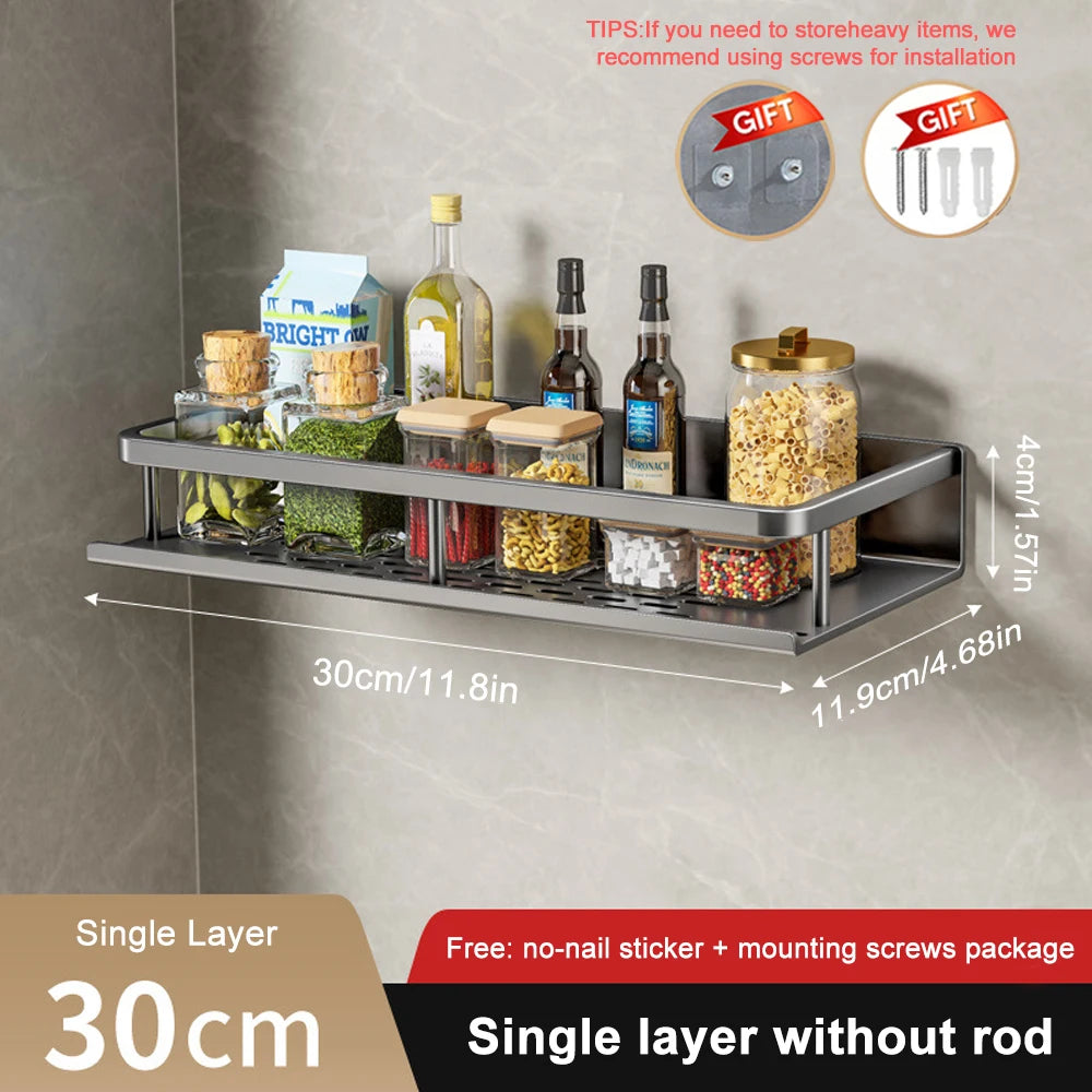 2Pcs Wall-Mounted Spice Rack – No-Drill Kitchen Organizer with Hooks