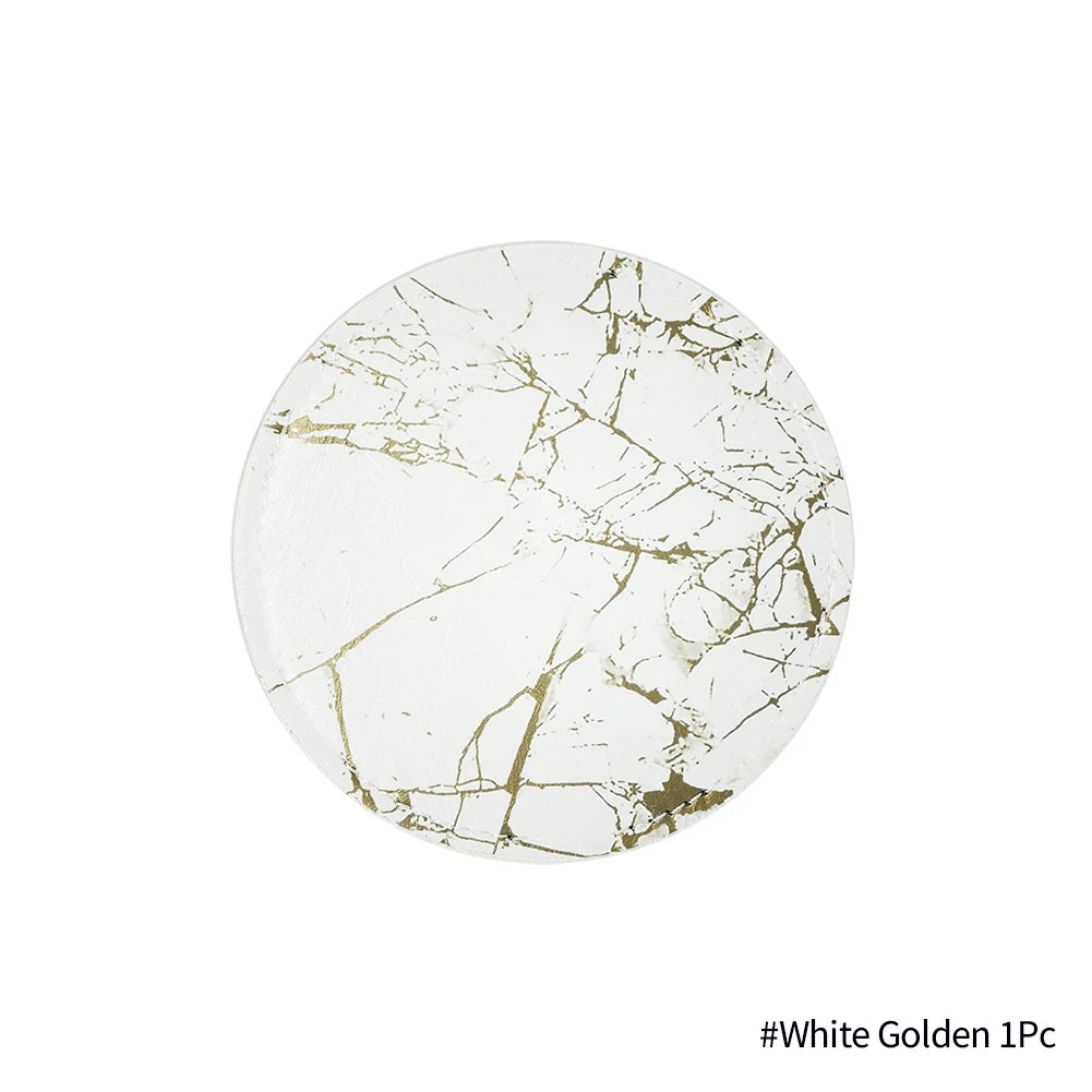 Marble-Style Heat-Resistant Leather Coasters – Set of 1/6