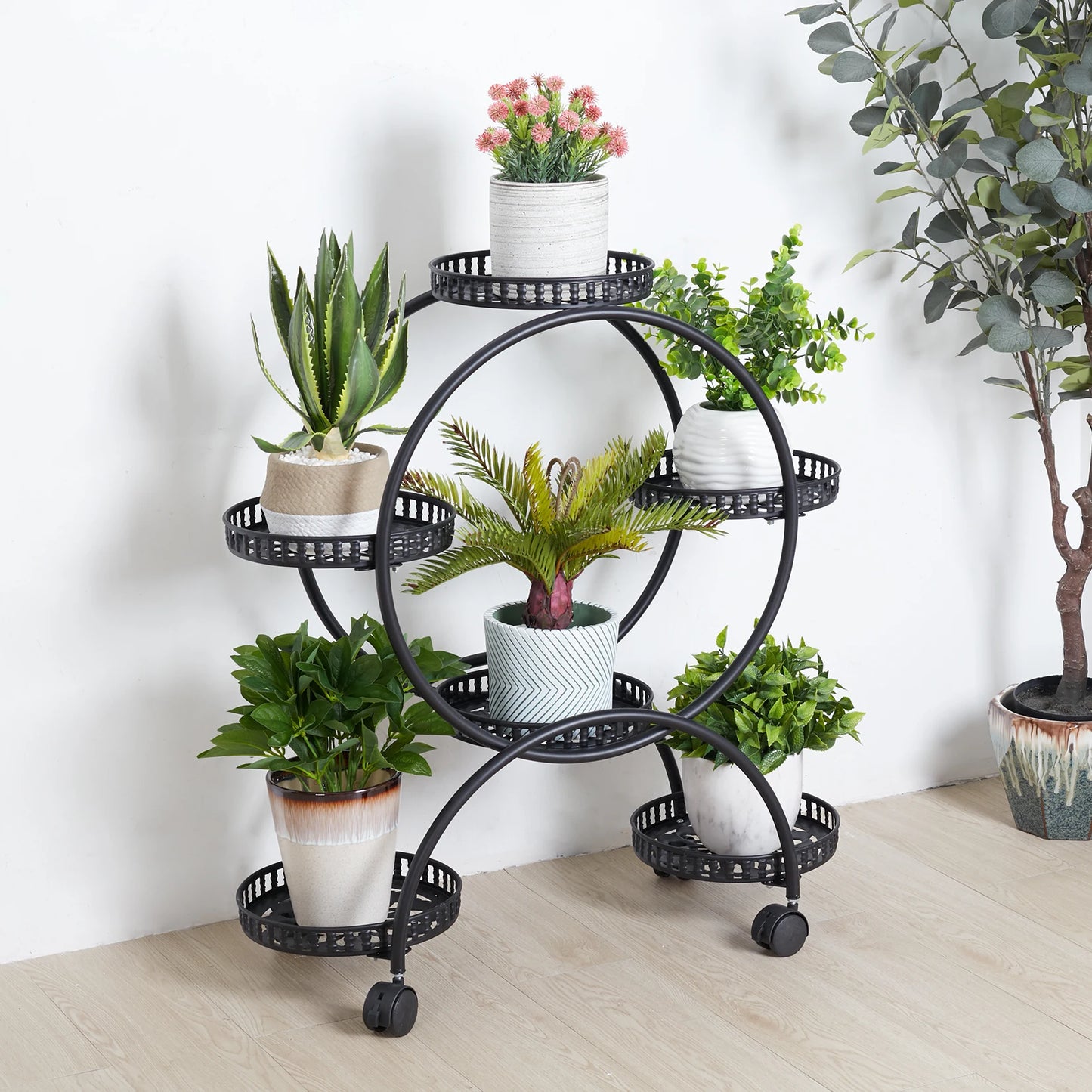 4 Layer 6 Pots Flower Holder Plant Stand Shelf 4-Wheel