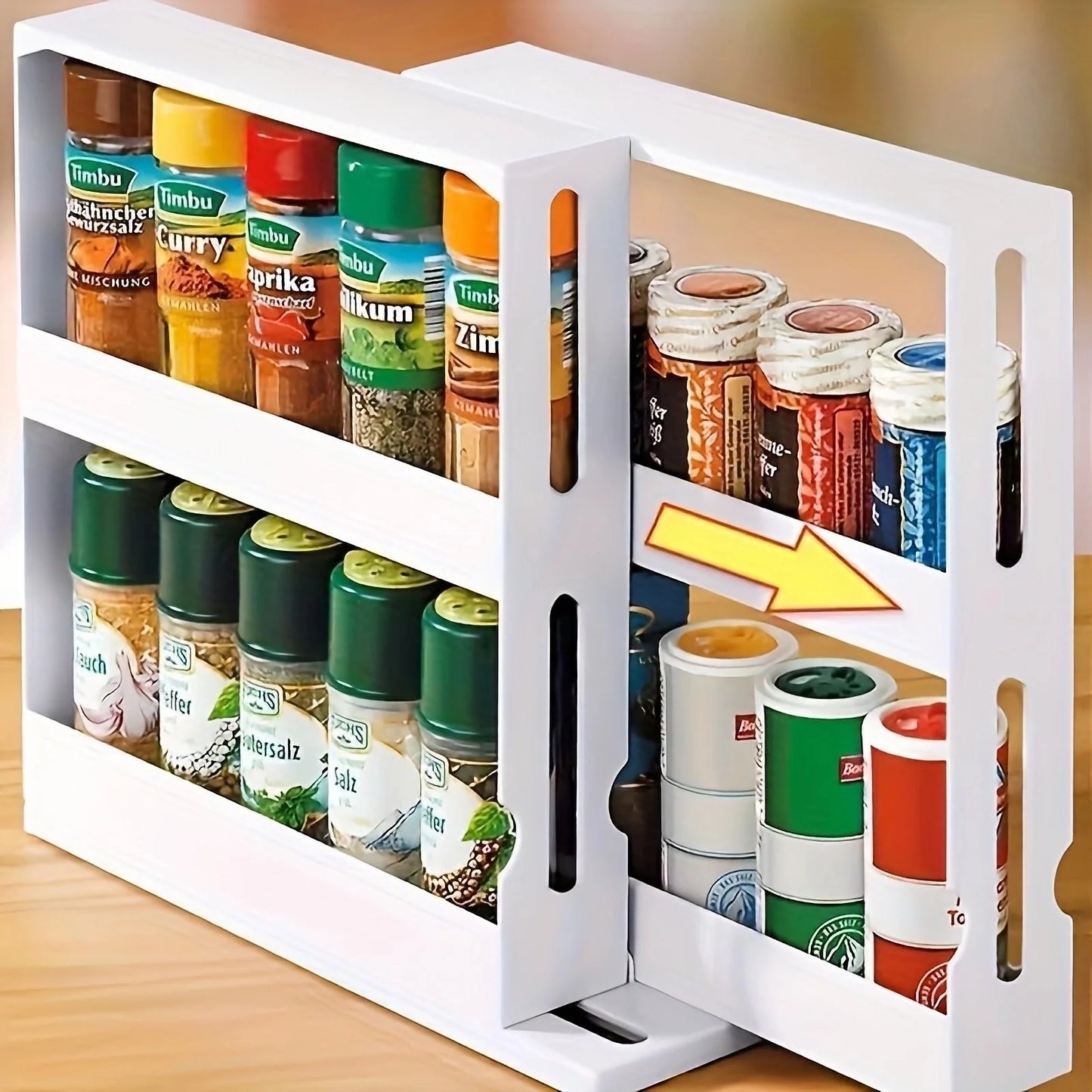 2-Tier Spice Storage Rack - 90° Swivel Organizer