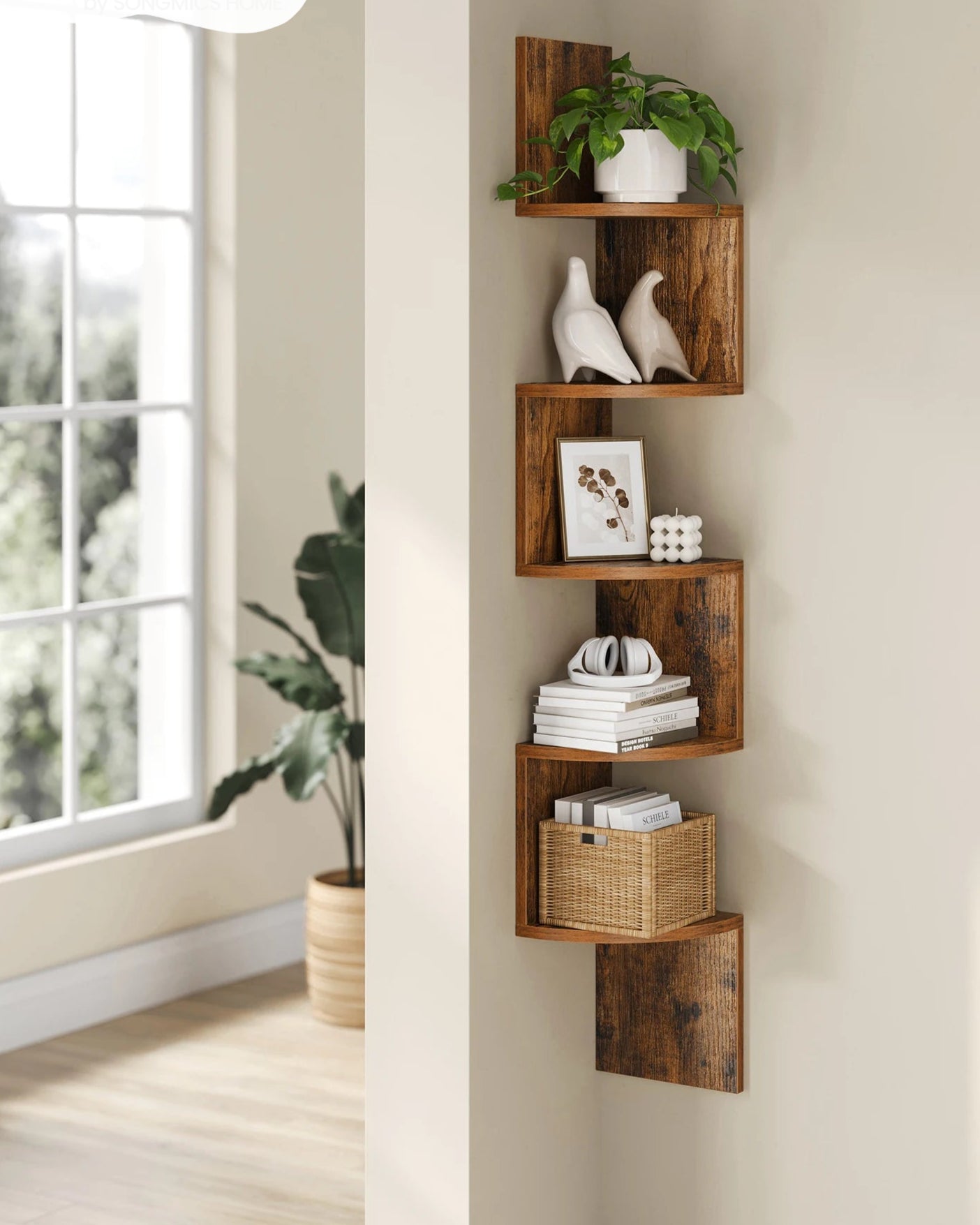 Zigzag 5-Level Corner Shelf for Bedroom & Living Room