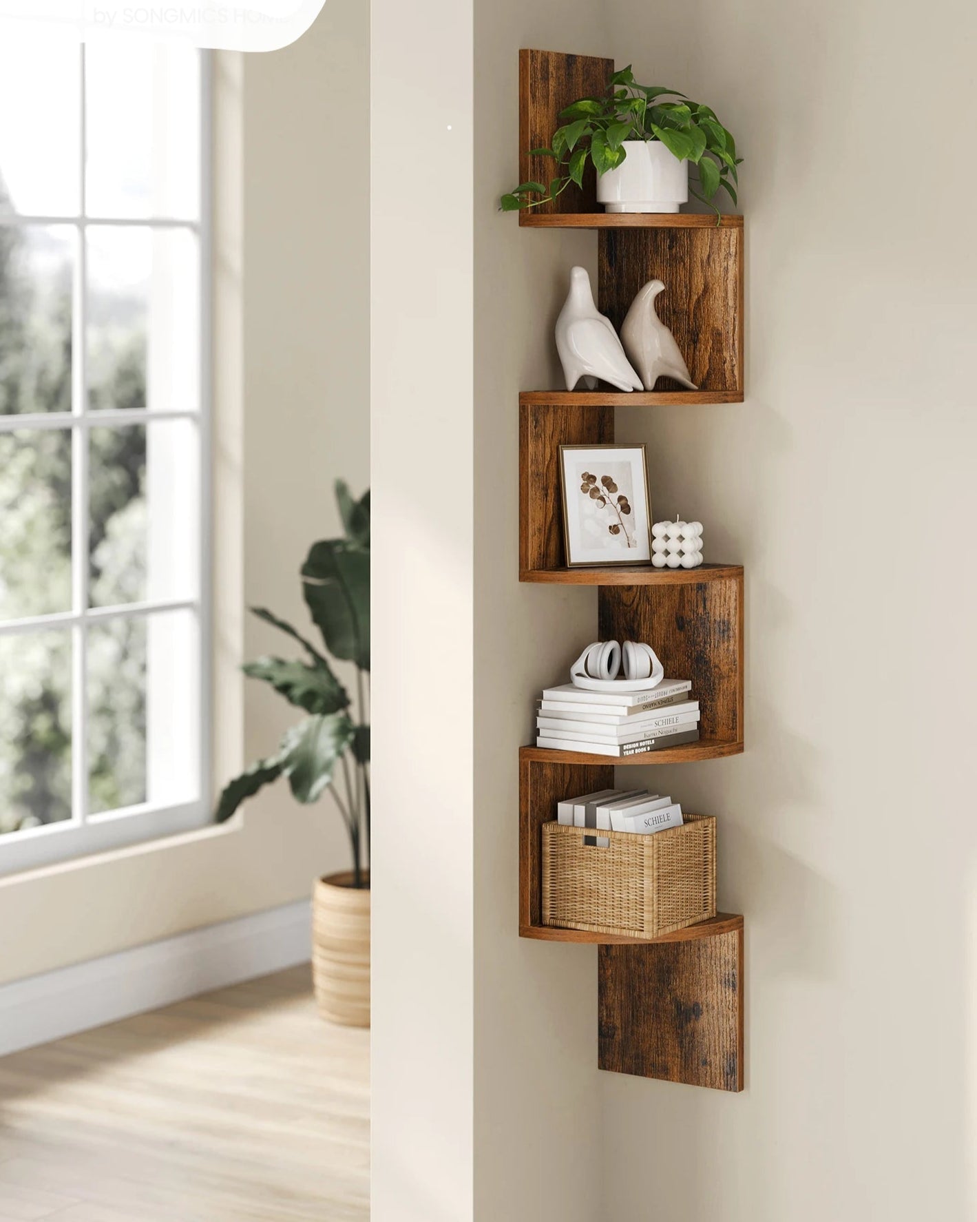 Zigzag 5-Level Corner Shelf for Bedroom & Living Room