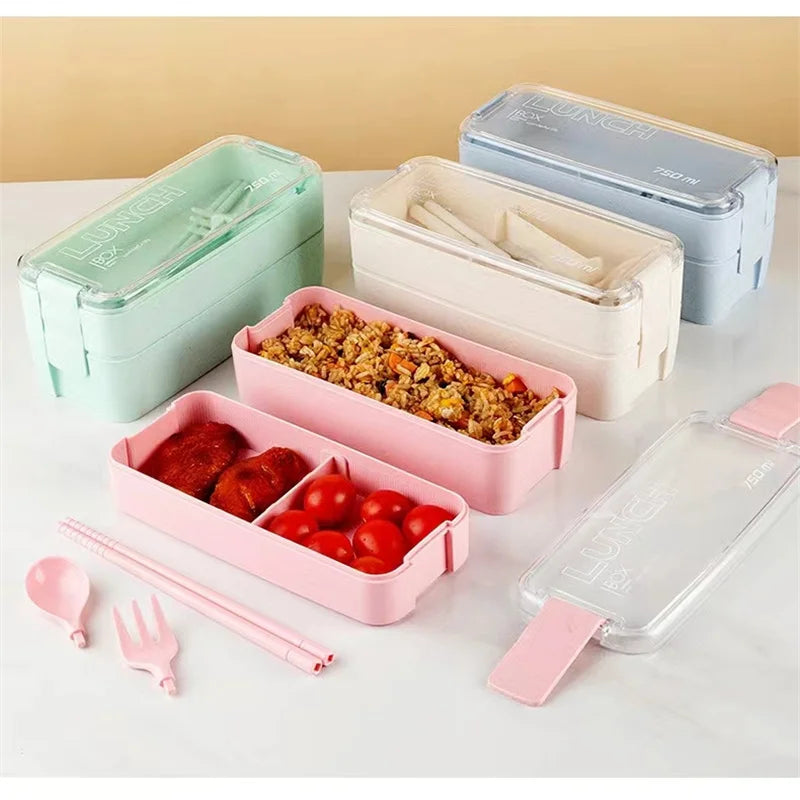 Leakproof kids bento box, cute design, microwave and dishwasher safe with chopsticks.