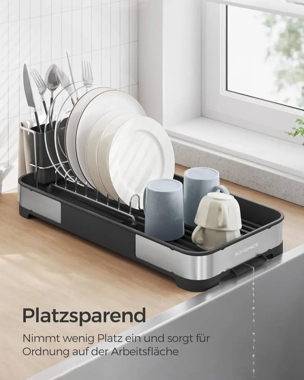 Stainless Drying Rack with Cutlery & Cup Holder