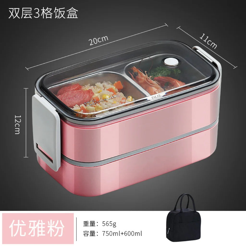 304 stainless steel lunch box, portable 1/2 layers, microwavable food storage for adults and kids.