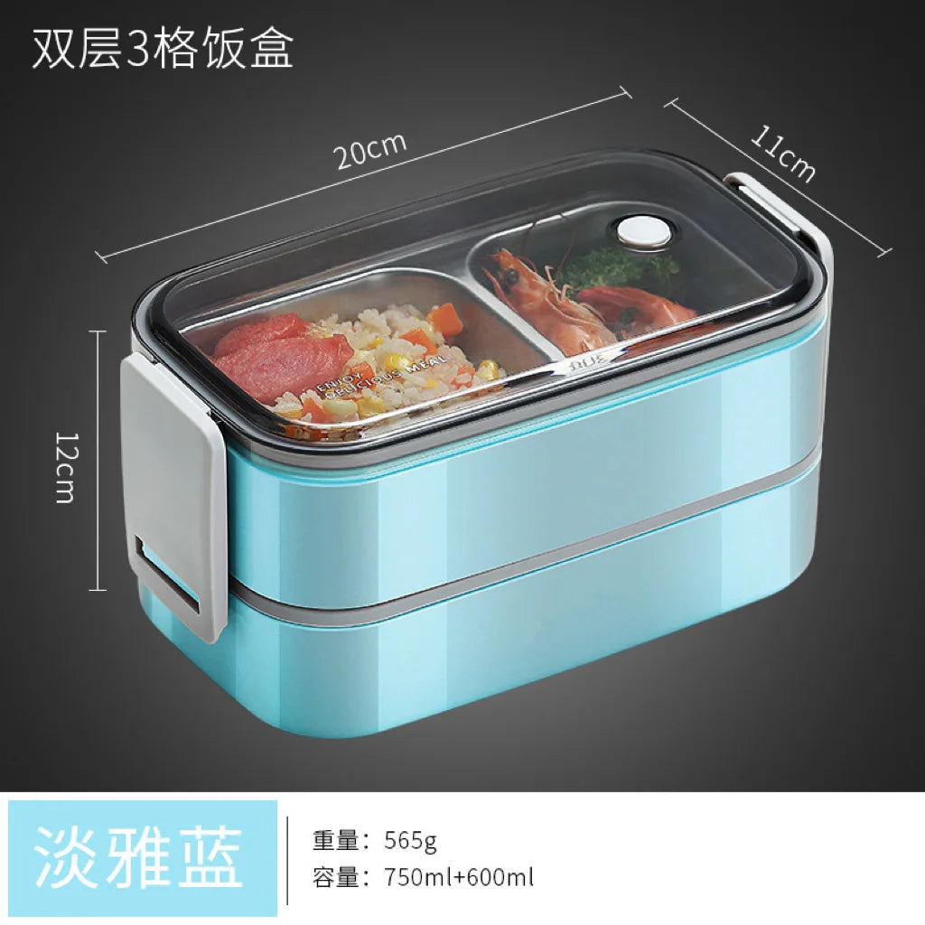 304 stainless steel lunch box, portable 1/2 layers, microwavable food storage for adults and kids.