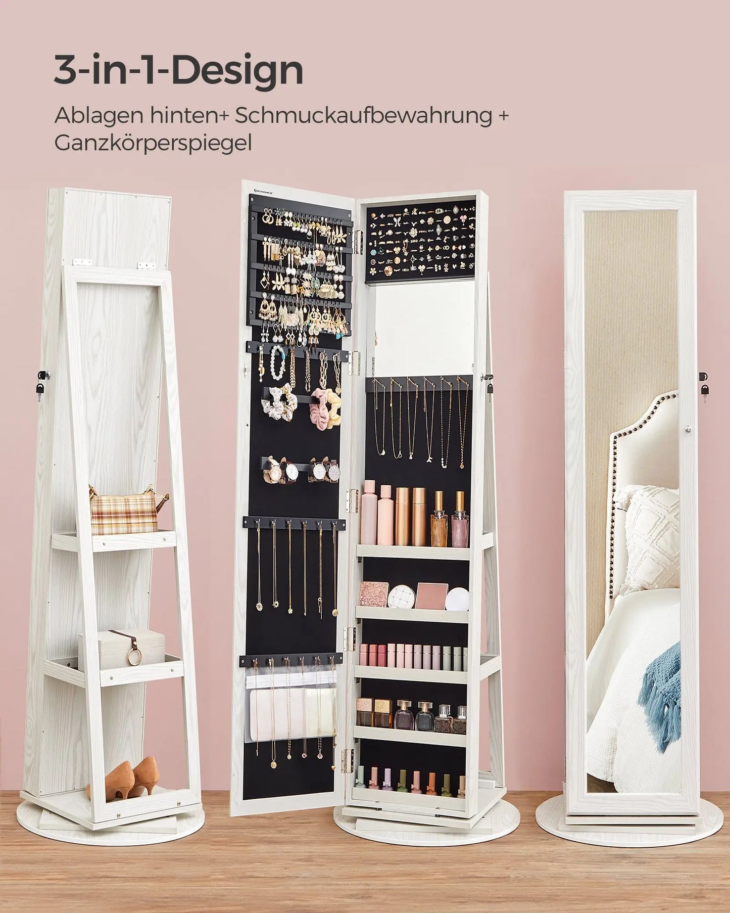 SpinLock 360° Rotatable Jewelry Cabinet with Full Mirror