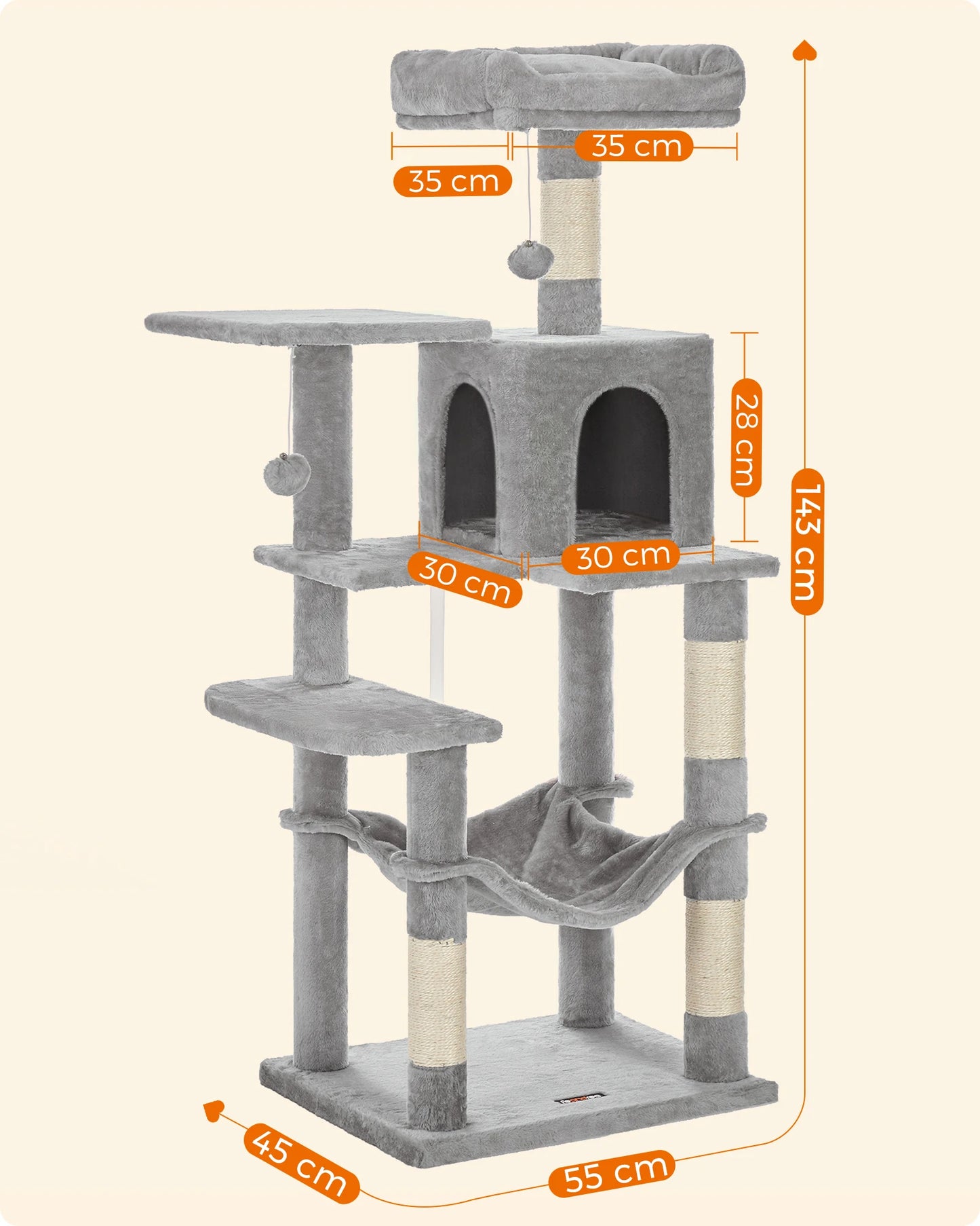 Stable Cat Tree with Hammock & Cave (143 cm)