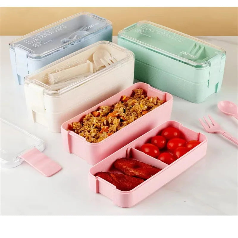 Leakproof kids bento box, cute design, microwave and dishwasher safe with chopsticks.