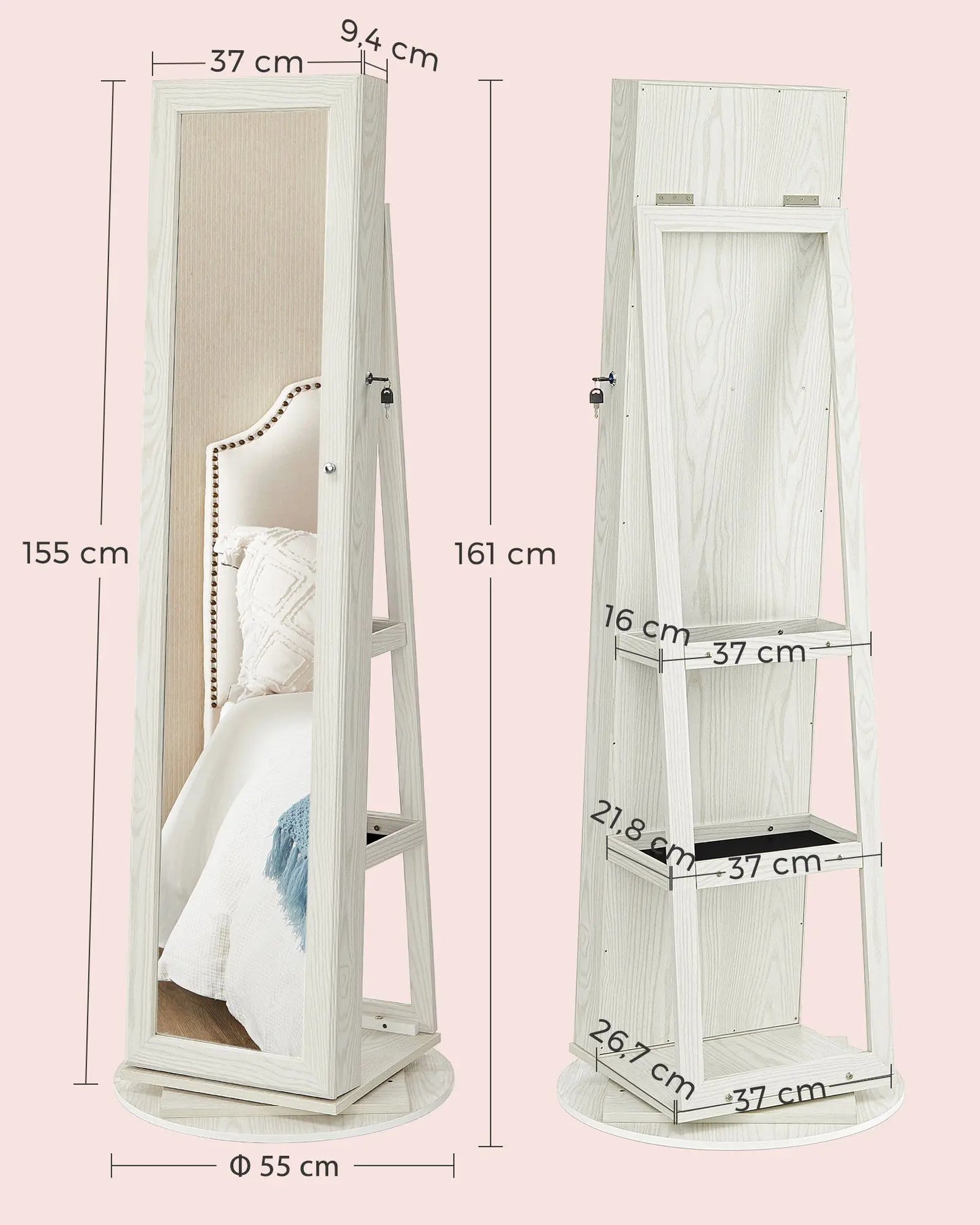 SpinLock 360° Rotatable Jewelry Cabinet with Full Mirror