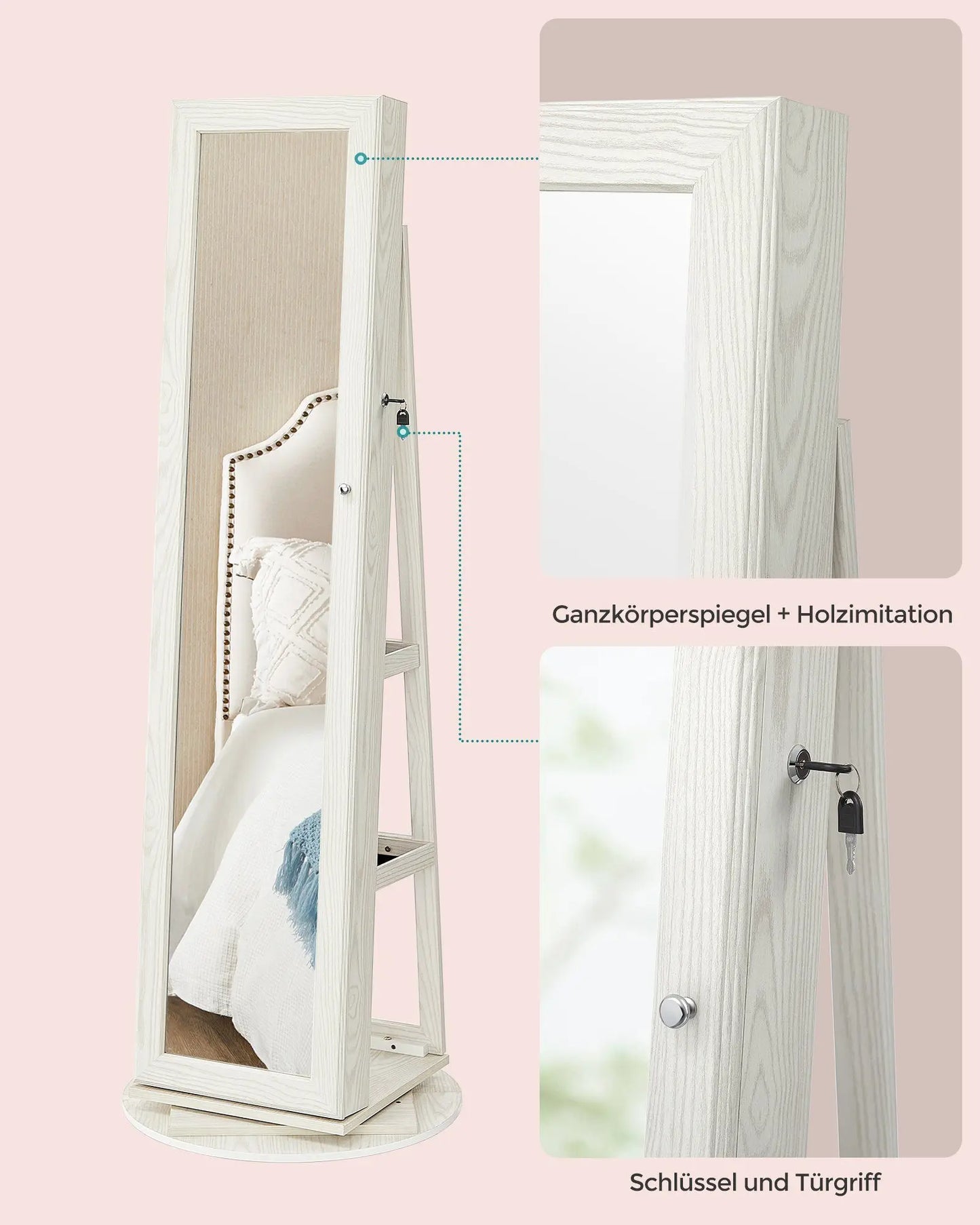 SpinLock 360° Rotatable Jewelry Cabinet with Full Mirror