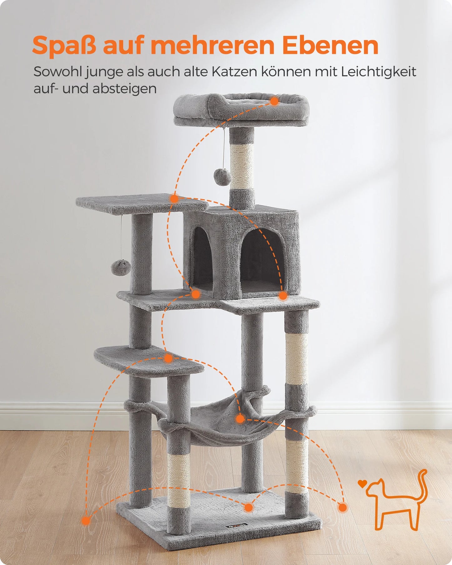 Stable Cat Tree with Hammock & Cave (143 cm)