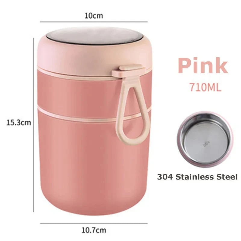 530ml/710ml insulated food jar, stainless steel thermos lunch box, keeps soup hot for school children.