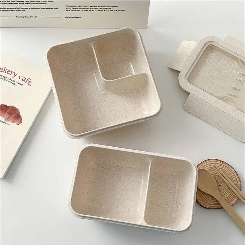 1100ml wheat straw lunch box, portable food storage container, bento box with spoon and chopsticks for kids and adults.