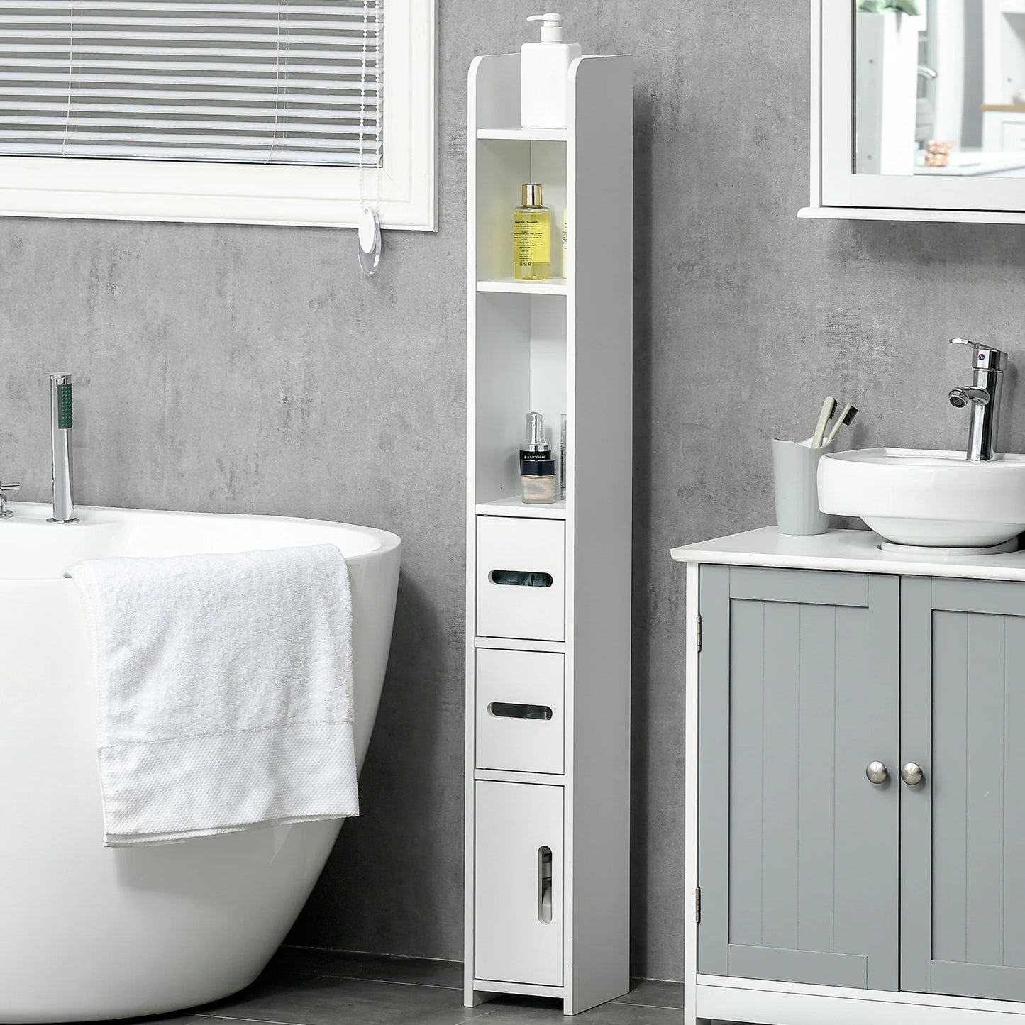 Tall Bathroom Cabinet – 3 Doors & 3 Shelves, 15x17x120 cm, White