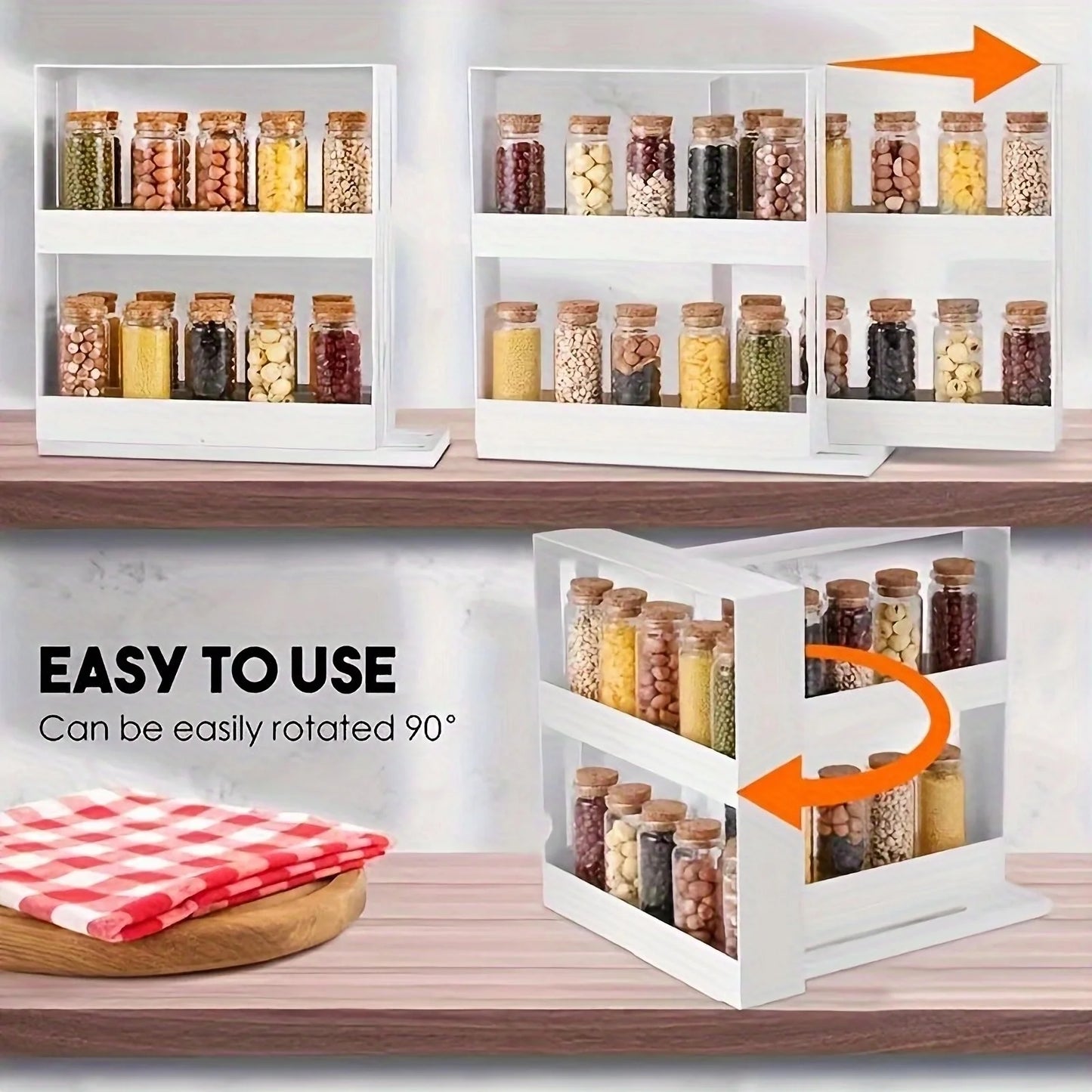 2-Tier Spice Storage Rack - 90° Swivel Organizer