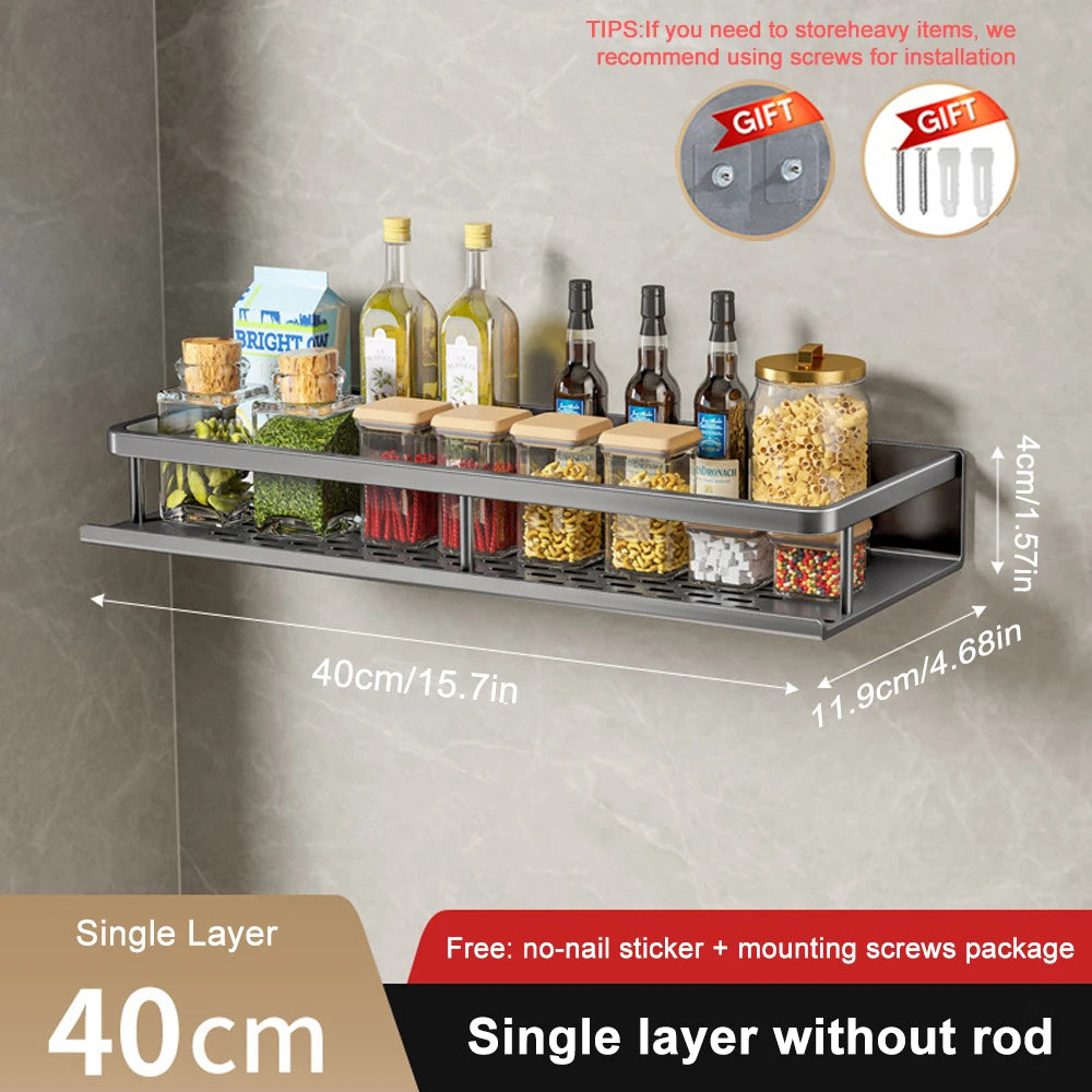 2Pcs Wall-Mounted Spice Rack – No-Drill Kitchen Organizer with Hooks
