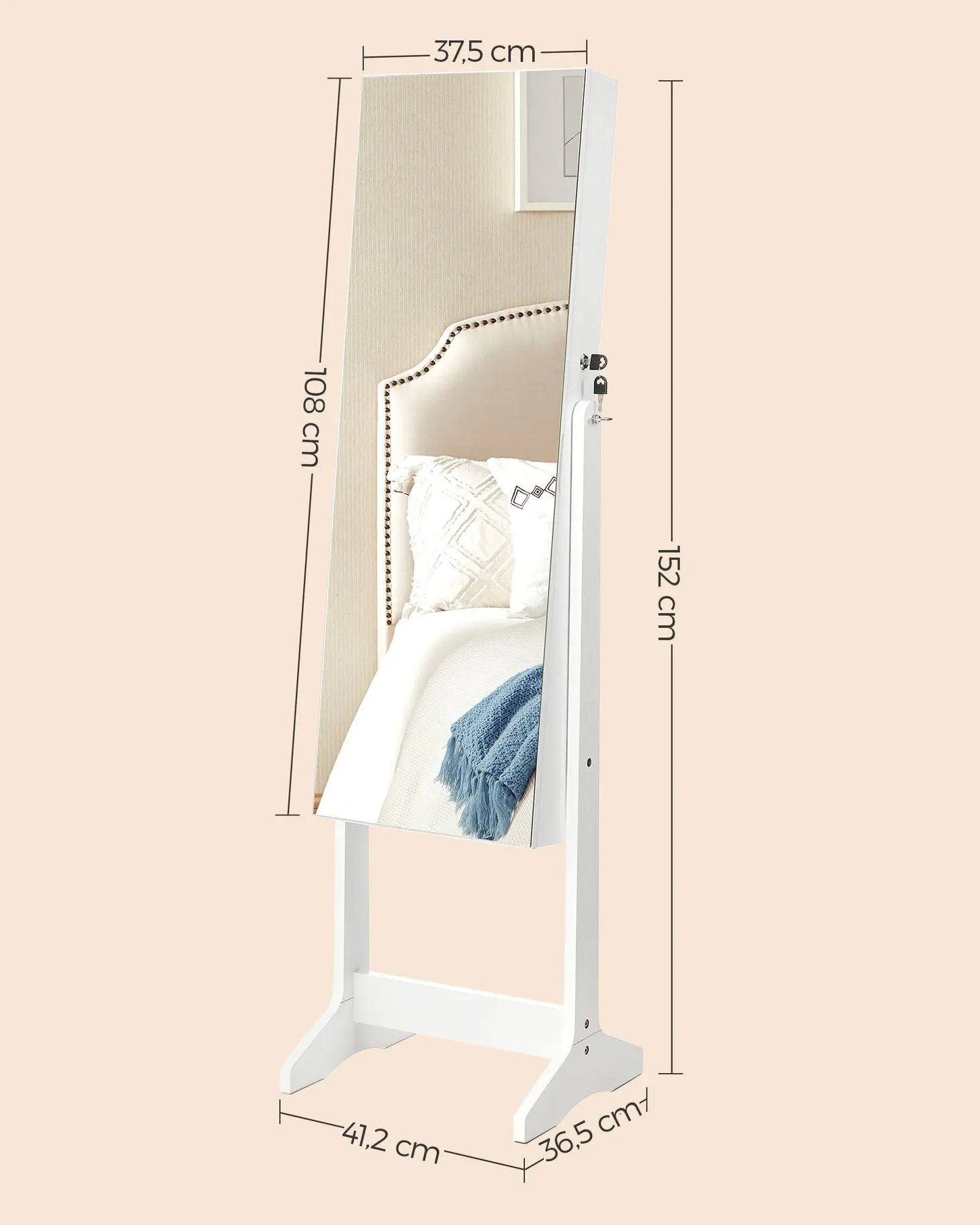 SecureView Standing Jewelry Cabinet with Mirror & Dual Organizers