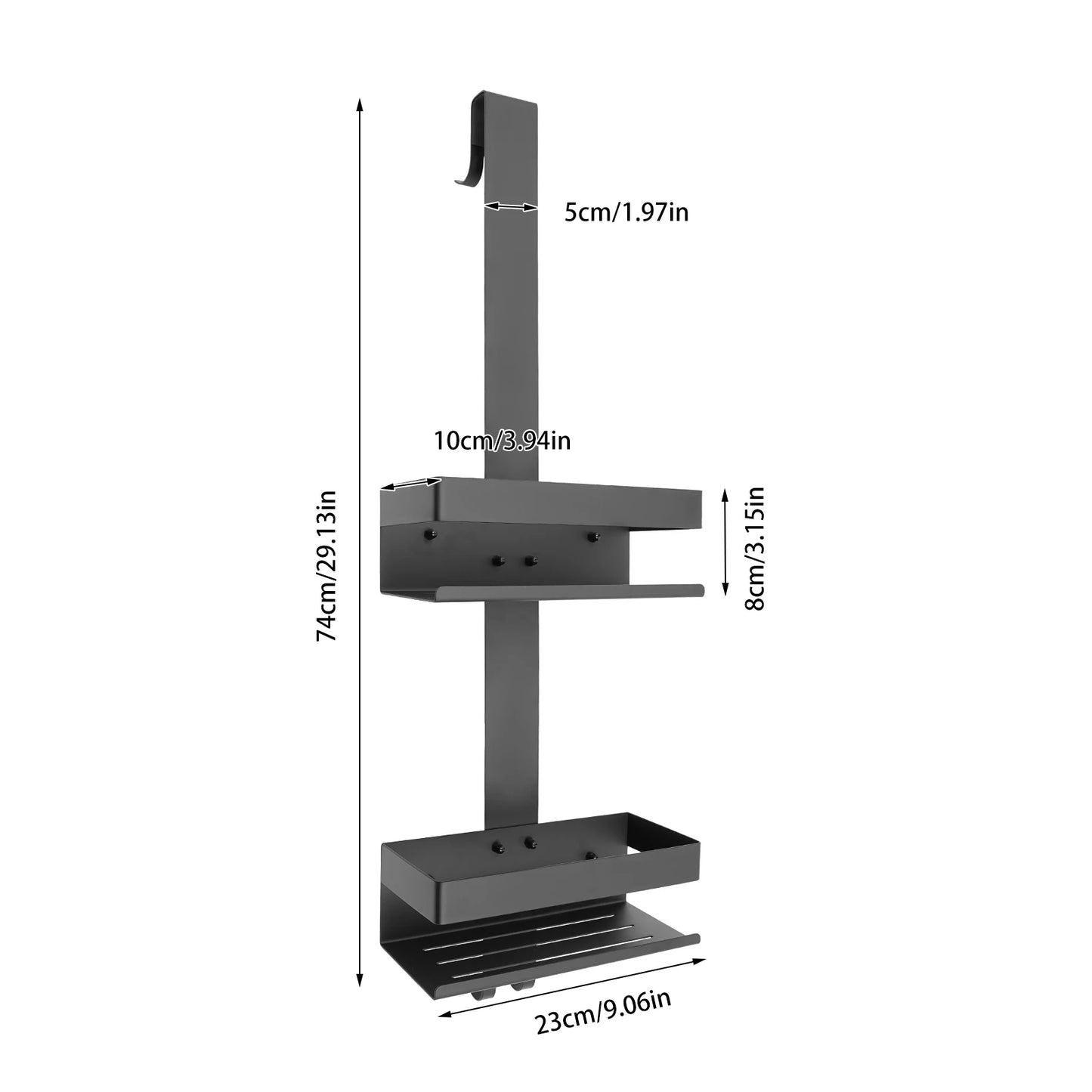 Double-Layer Black Stainless Steel Bathroom Shelf with Glass