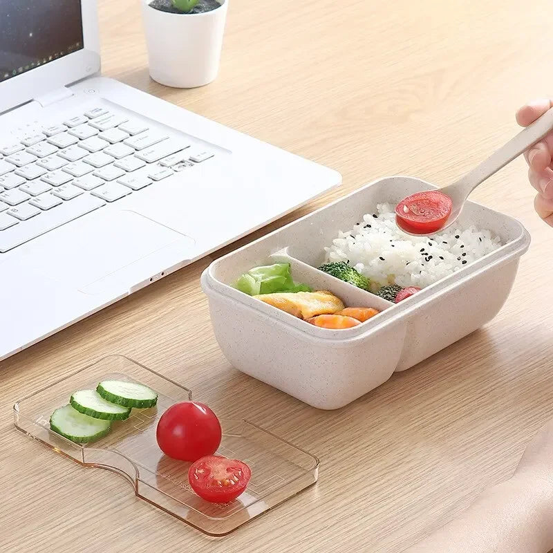 1pc wheat straw bento box, microwave-safe lunch box with partitions.