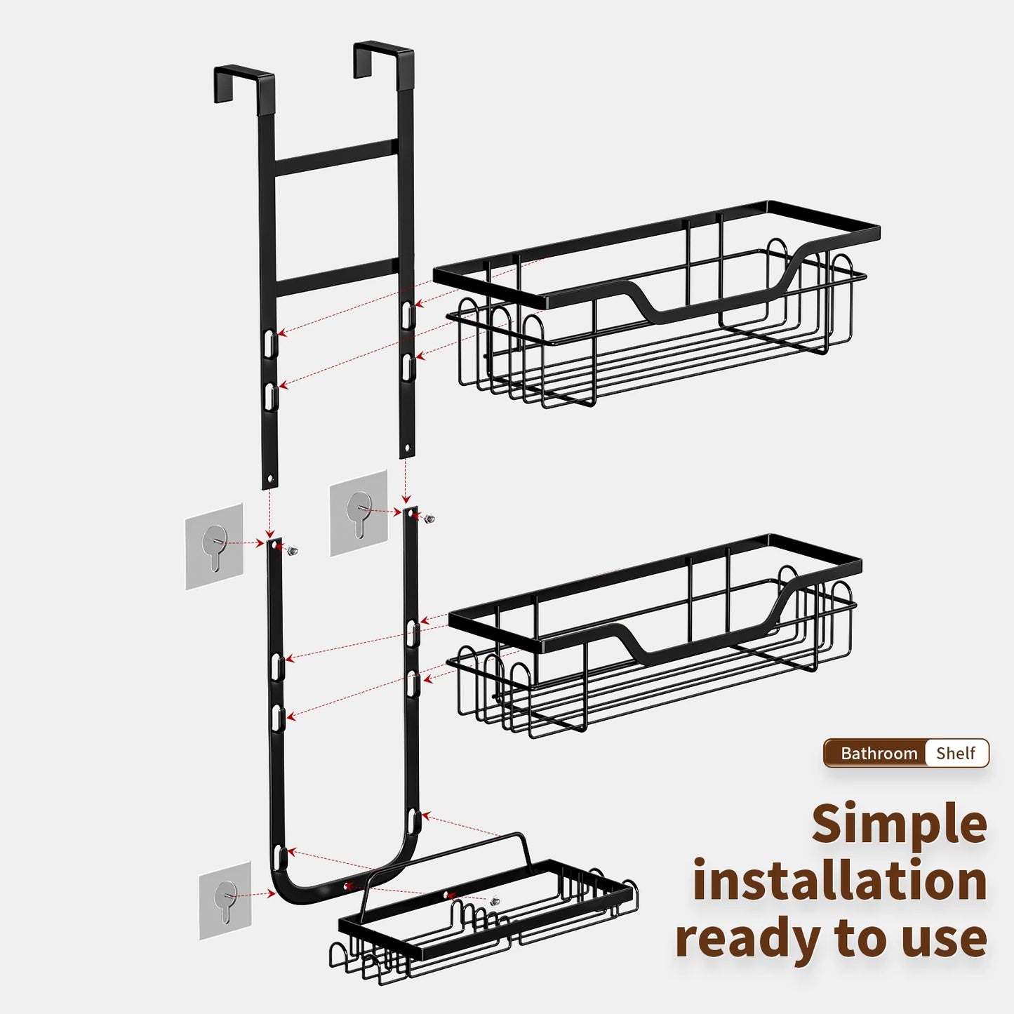 1pc black over-door storage rack, punch-free.