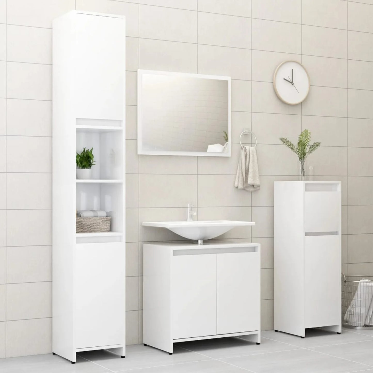 Slim Bathroom Cabinet with Doors - High Gloss White