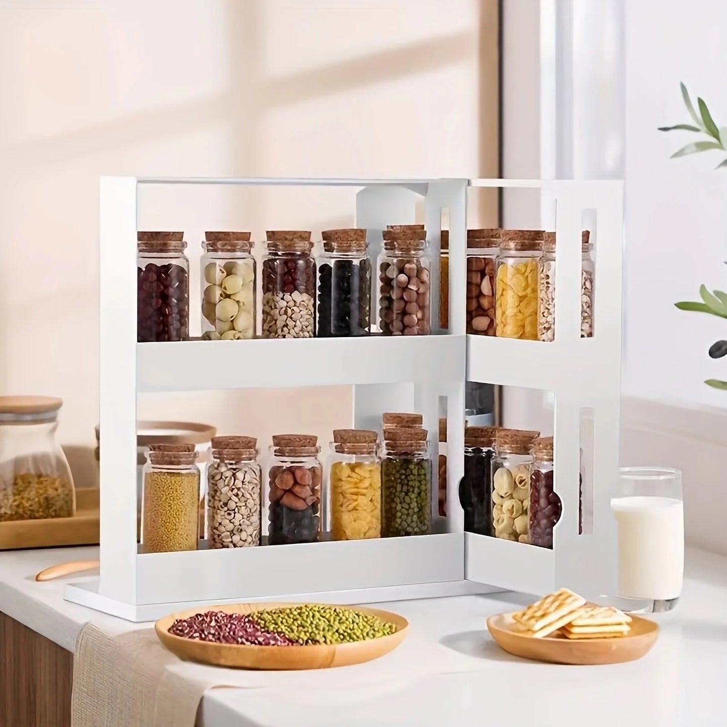 2-Tier Spice Storage Rack - 90° Swivel Organizer