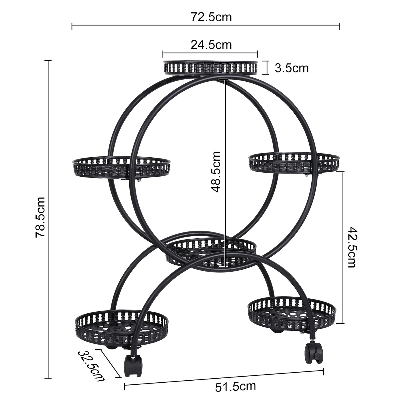 4 Layer 6 Pots Flower Holder Plant Stand Shelf 4-Wheel