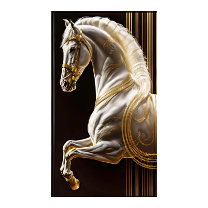 Framed Modern Metal Line Horse Canvas Luxury Wall Decor
