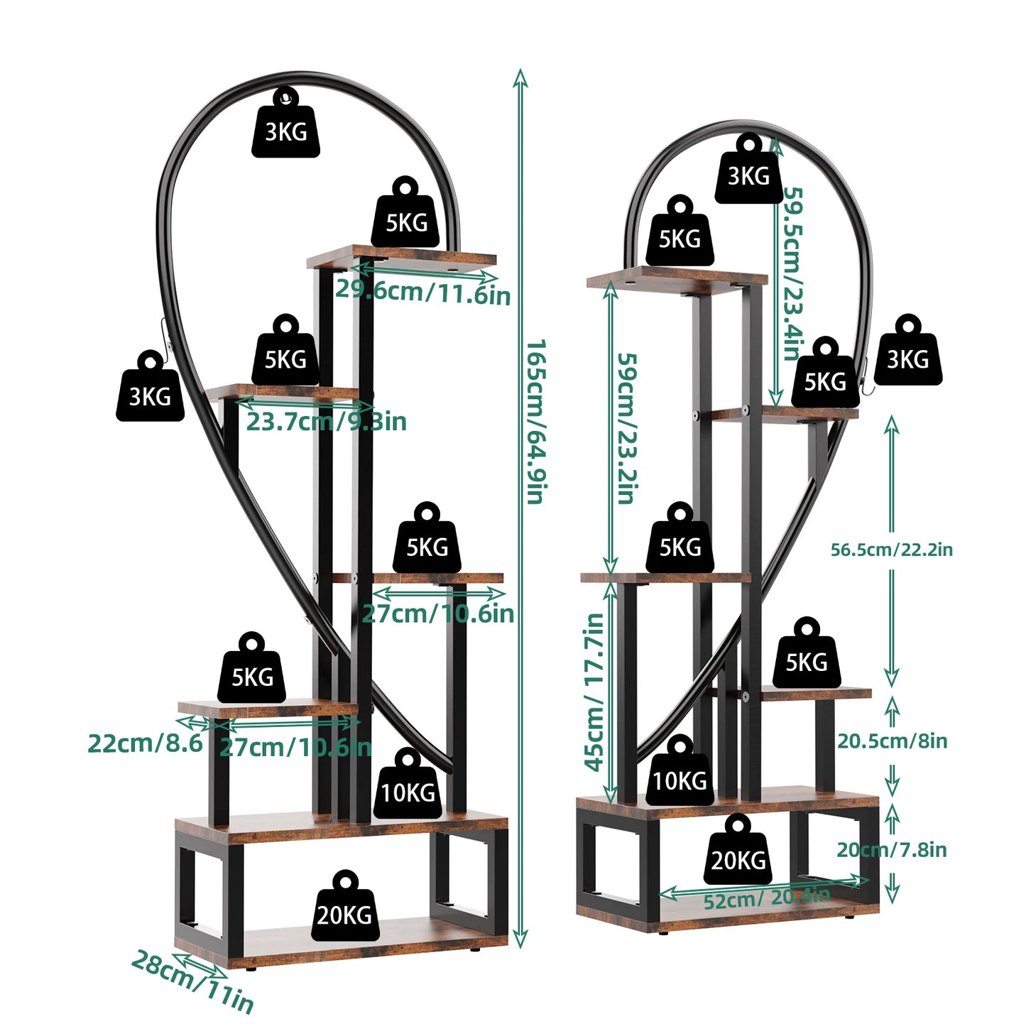 2X Half-Heart Plant Stand | Holds 20 Pots with Hooks