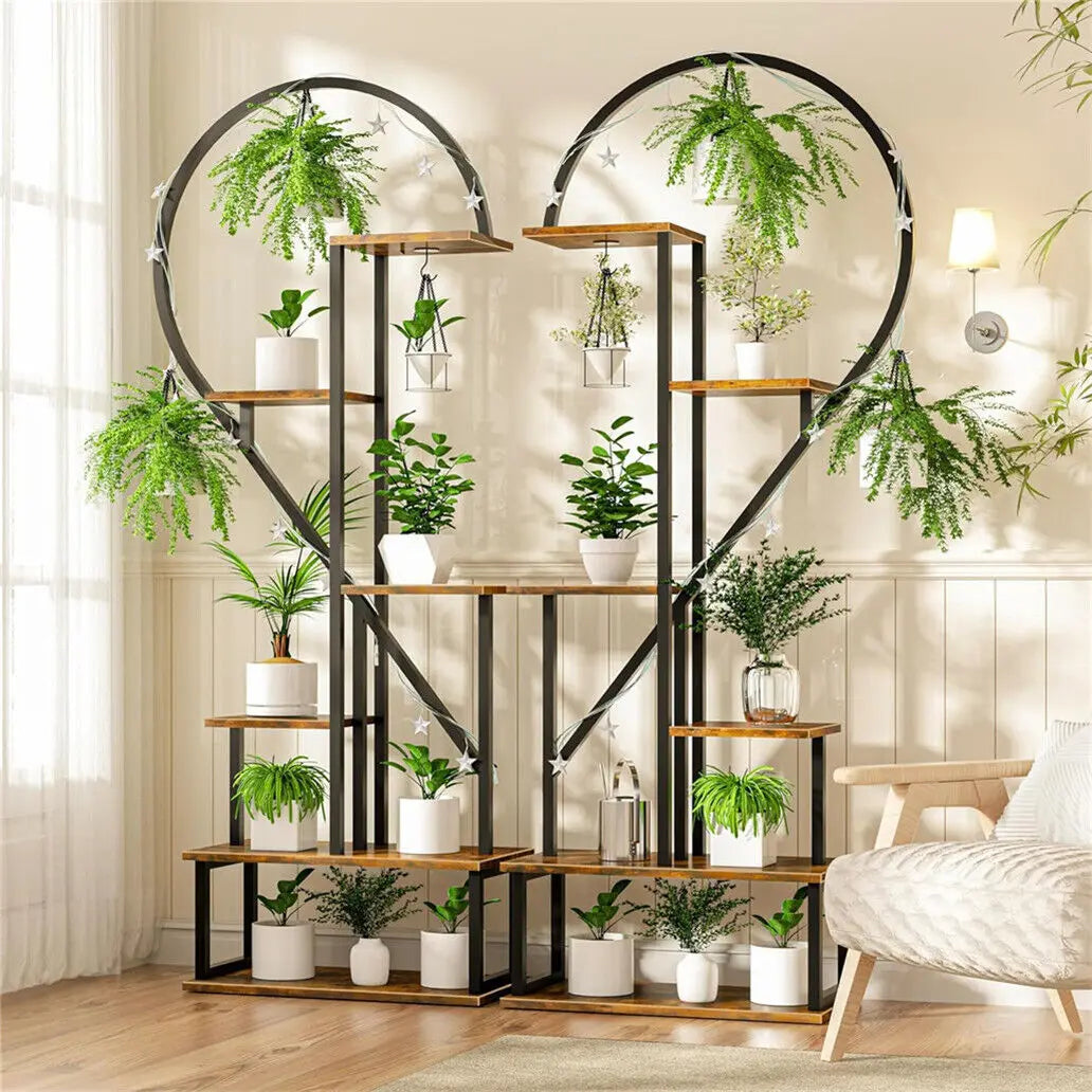 2X Half-Heart Plant Stand | Holds 20 Pots with Hooks