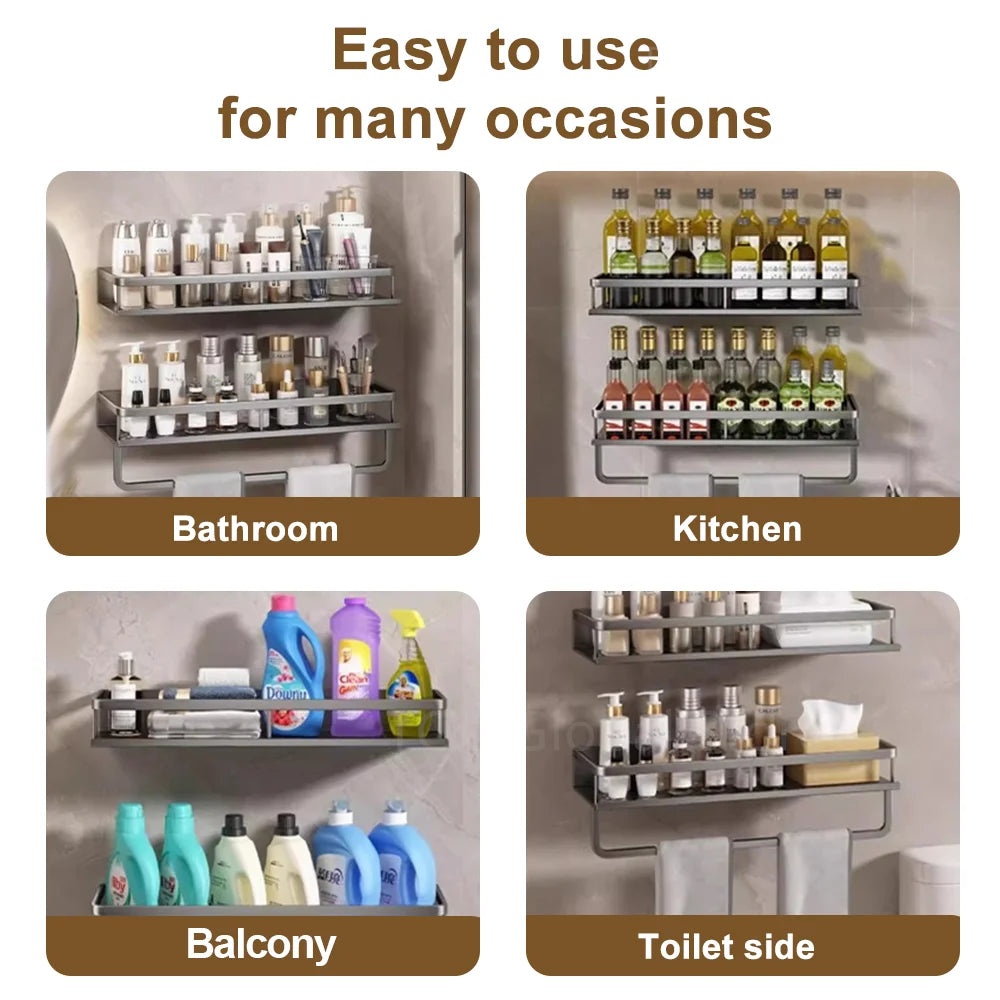 2Pcs Wall-Mounted Spice Rack – No-Drill Kitchen Organizer with Hooks