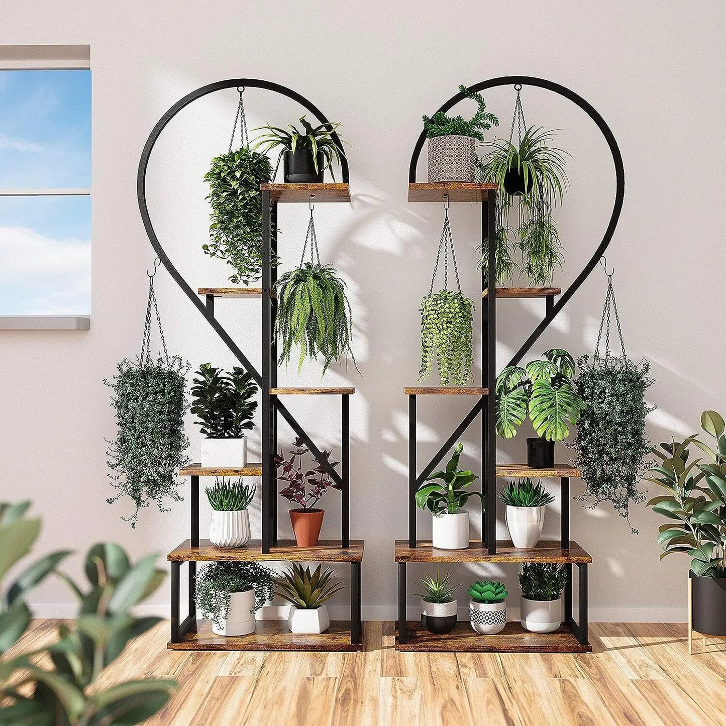 2X Half-Heart Plant Stand | Holds 20 Pots with Hooks