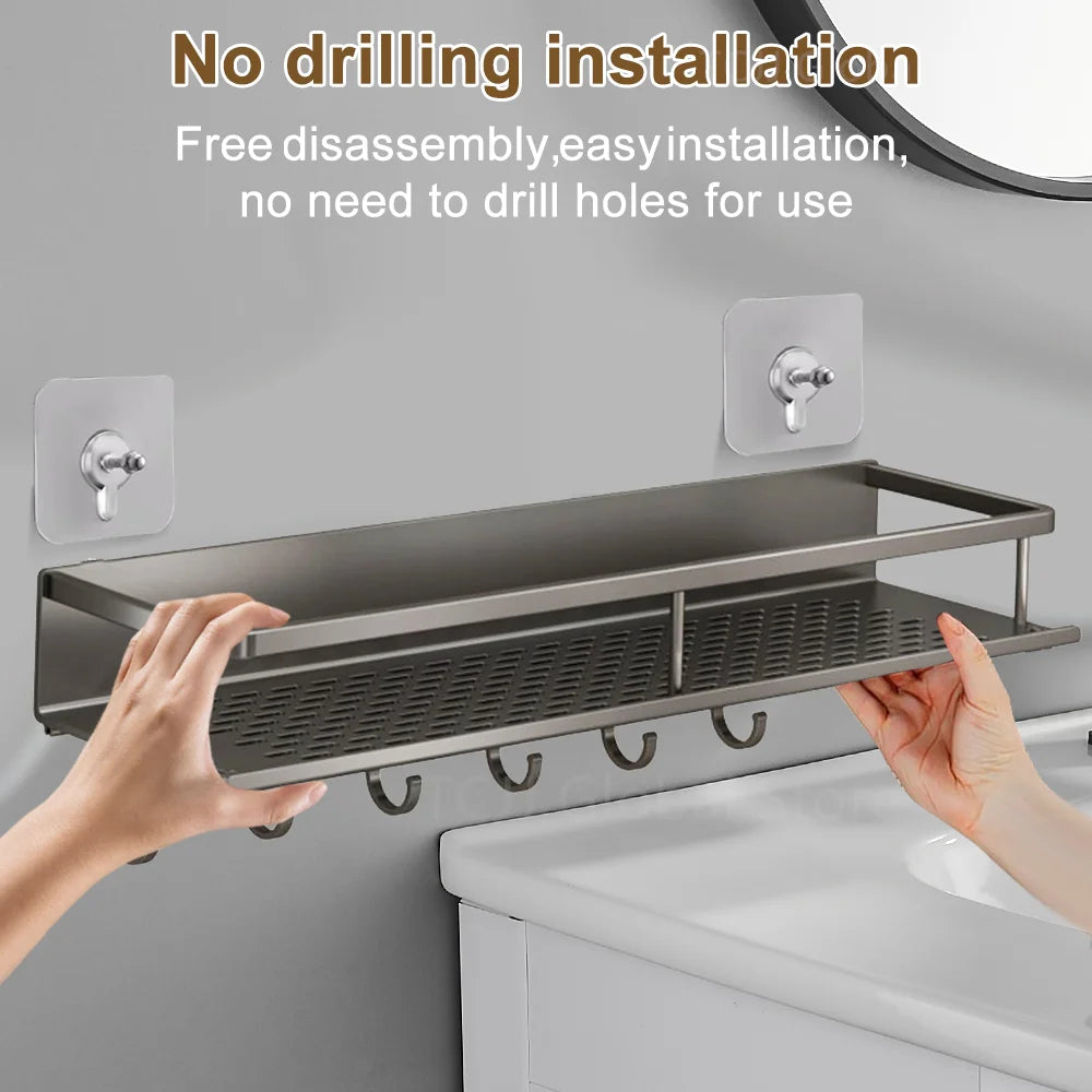 2Pcs Wall-Mounted Spice Rack – No-Drill Kitchen Organizer with Hooks