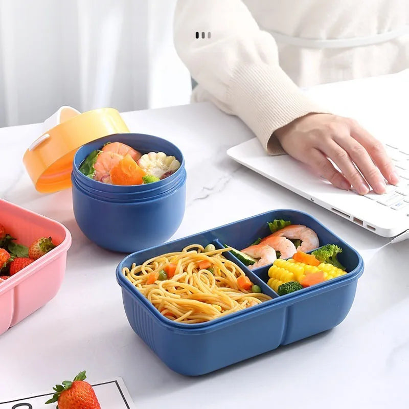 1100ML lunch box for adults and students, 3-compartment leakproof bento box with fork, spoon, and knife.