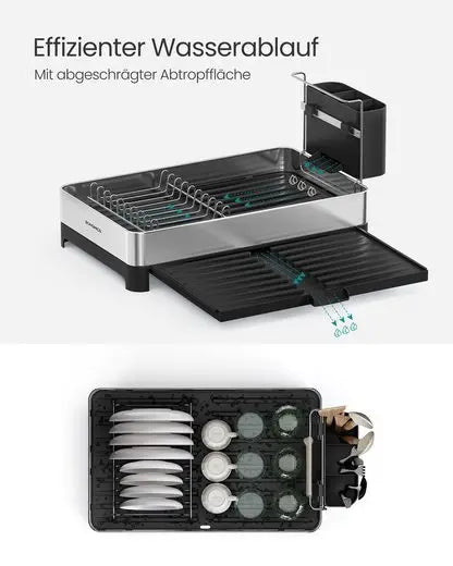 RustFree Extendable Dish Drainer with Utensil Holder