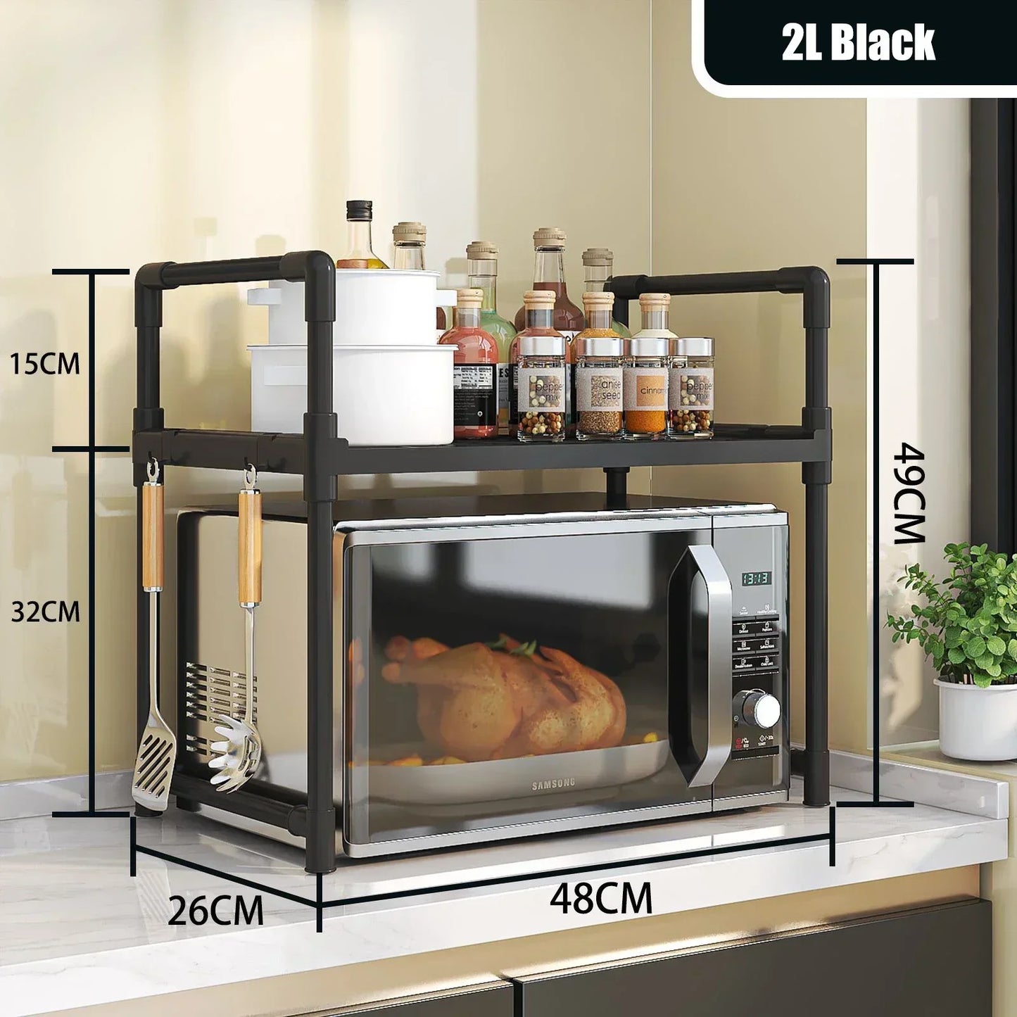 Modern Microwave Rack – 2-Tier Kitchen Storage Shelf