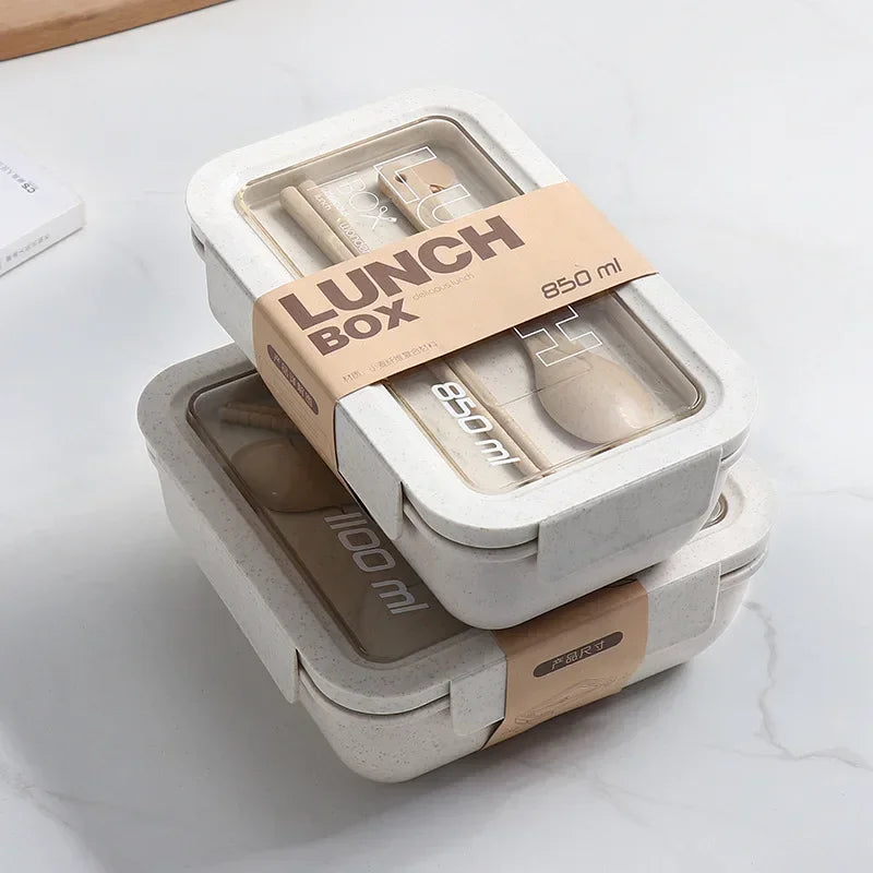 1pc wheat straw bento box, microwave-safe lunch box with partitions.