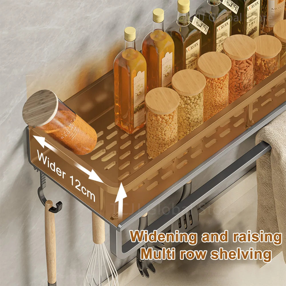 2Pcs Wall-Mounted Spice Rack – No-Drill Kitchen Organizer with Hooks